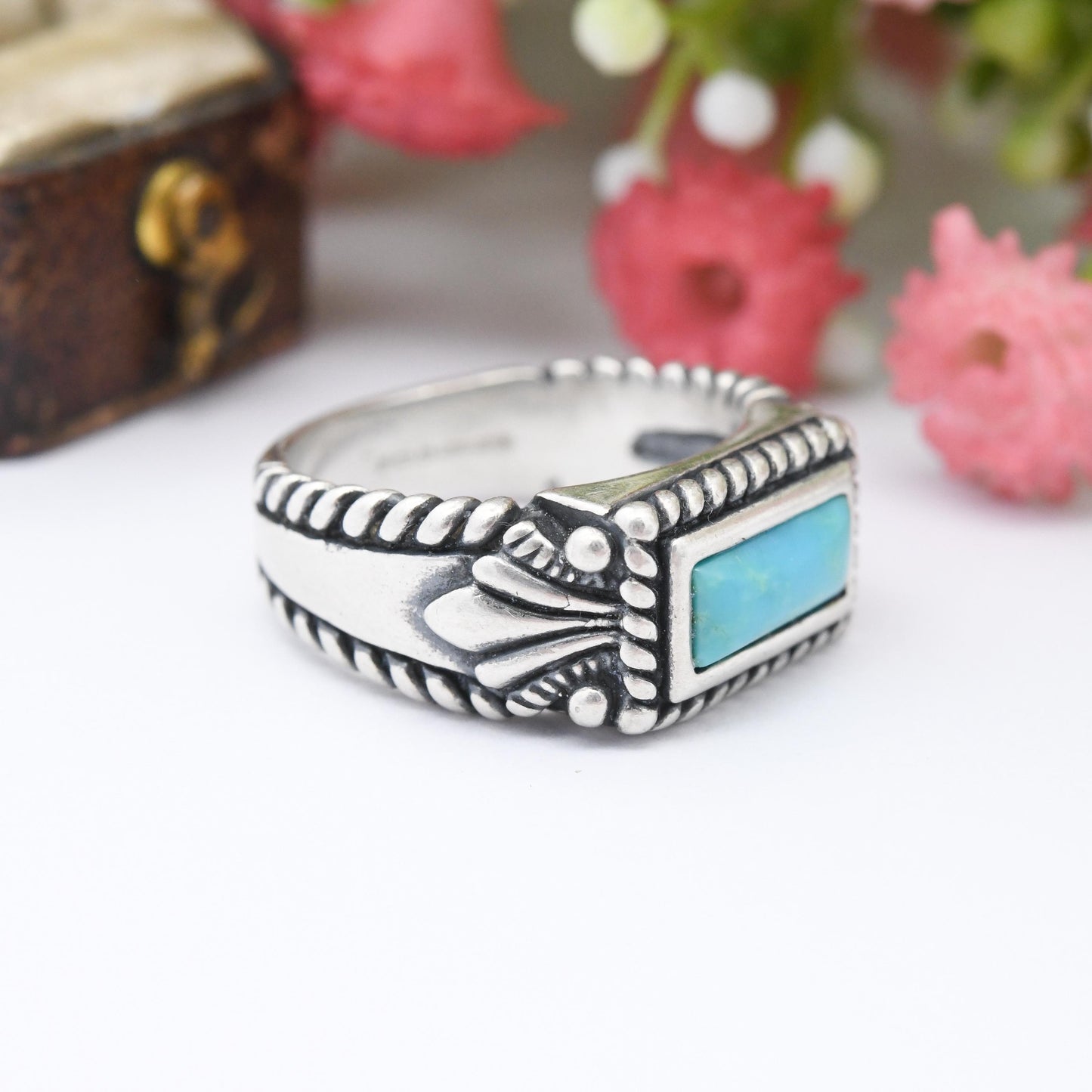 Carolyn Pollack Relios Sterling Silver Turquoise Ring - QVC New Mexico Southwestern Design | Blue Gemstone | UK Size - M 1/2 US Size - 6 1/2