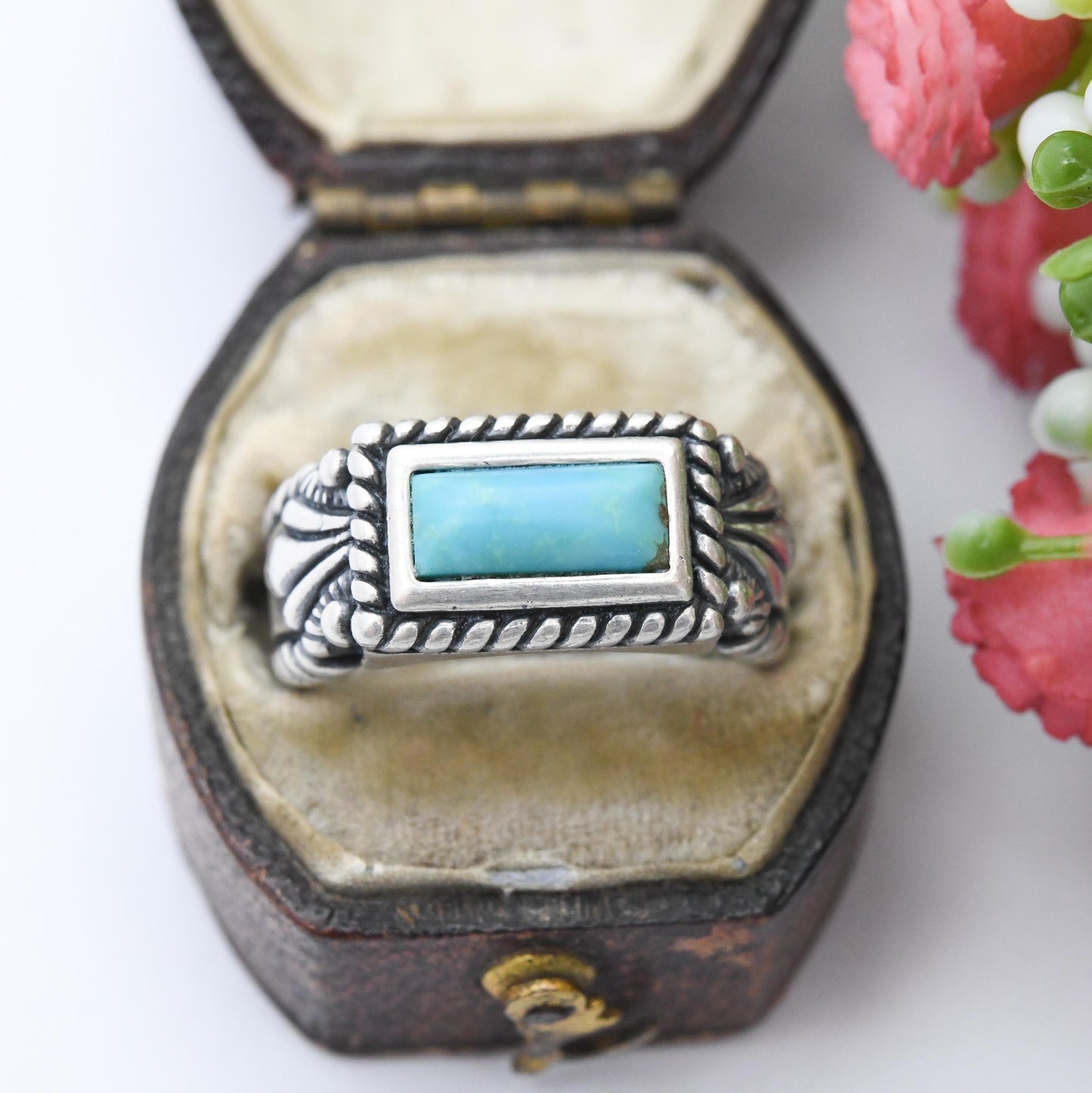 Carolyn Pollack Relios Sterling Silver Turquoise Ring - QVC New Mexico Southwestern Design | Blue Gemstone | UK Size - M 1/2 US Size - 6 1/2