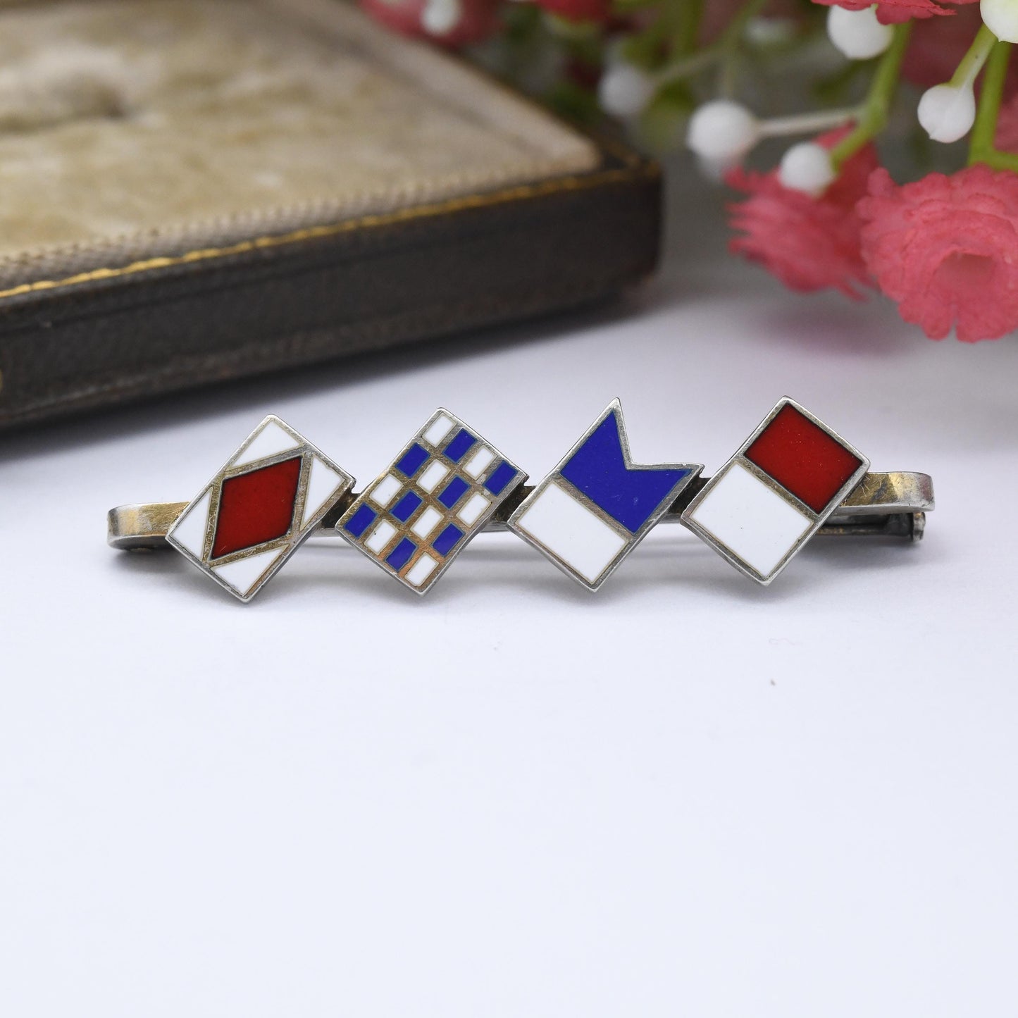 Vintage Silver Maritime Signal Flag Brooch Colourful Enamel FNAH Symbol Alphabet - Nautical Theme Collectable Jewellery