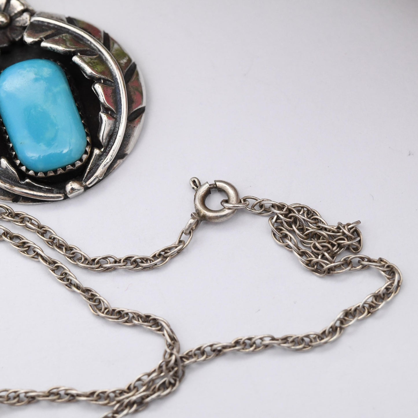 Vintage Southwestern Sterling Silver Turquoise Jewellery Set Pendant Necklace and Earrings - Cabochon Blue Stone Feathers Flower | Gift