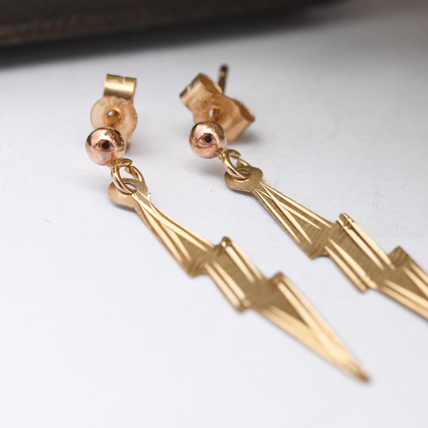 Vintage 9ct Gold Lightning Bolt Drop Earrings - with Butterfly Backs | Fun Minimal Gold Jewellery Gift