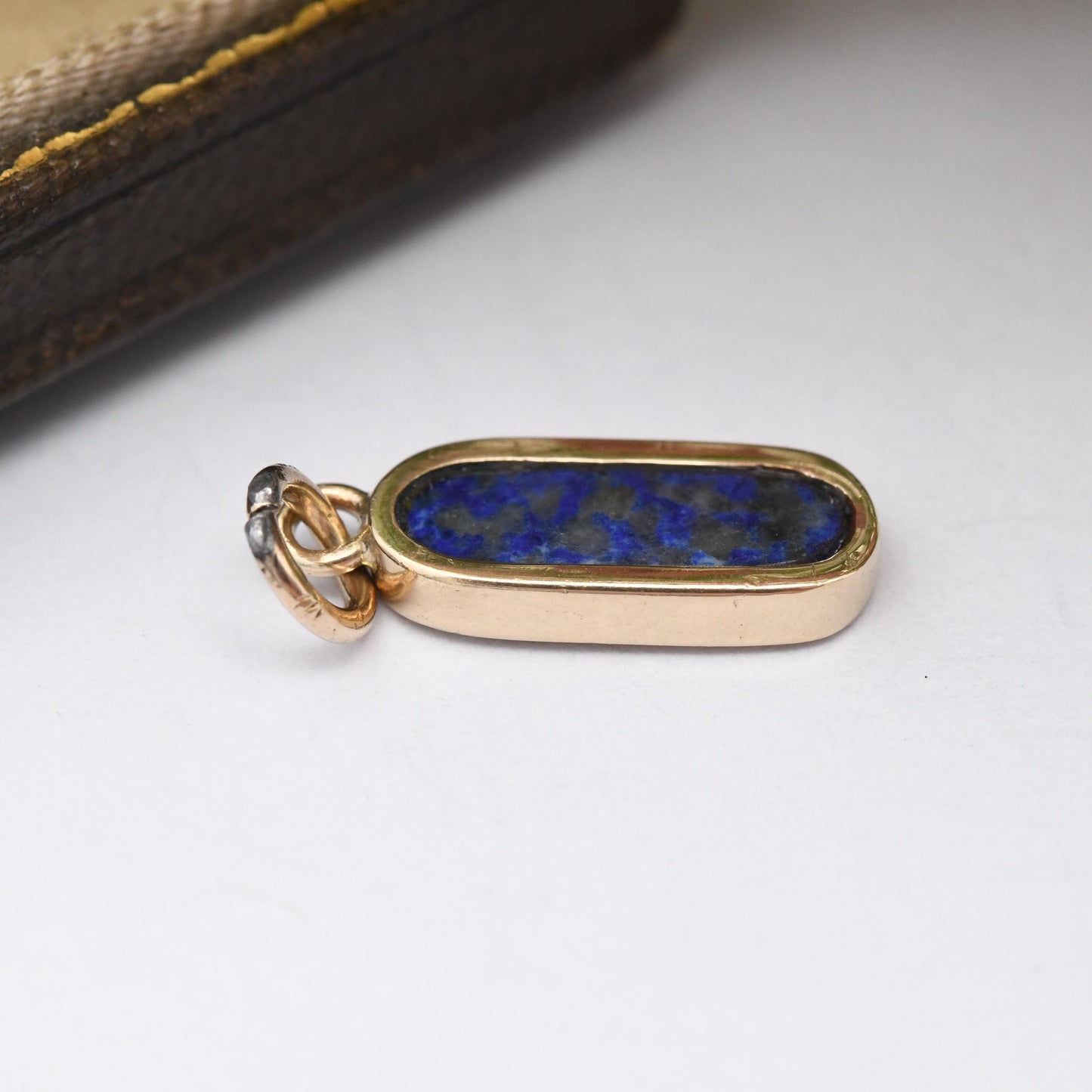 Vintage 9ct Gold Lapis Lazuli Pendant - Small Gold Charm for Necklace Stack Solid Gold Mottled Blue Gemstone Jewellery Gift for Her Oval