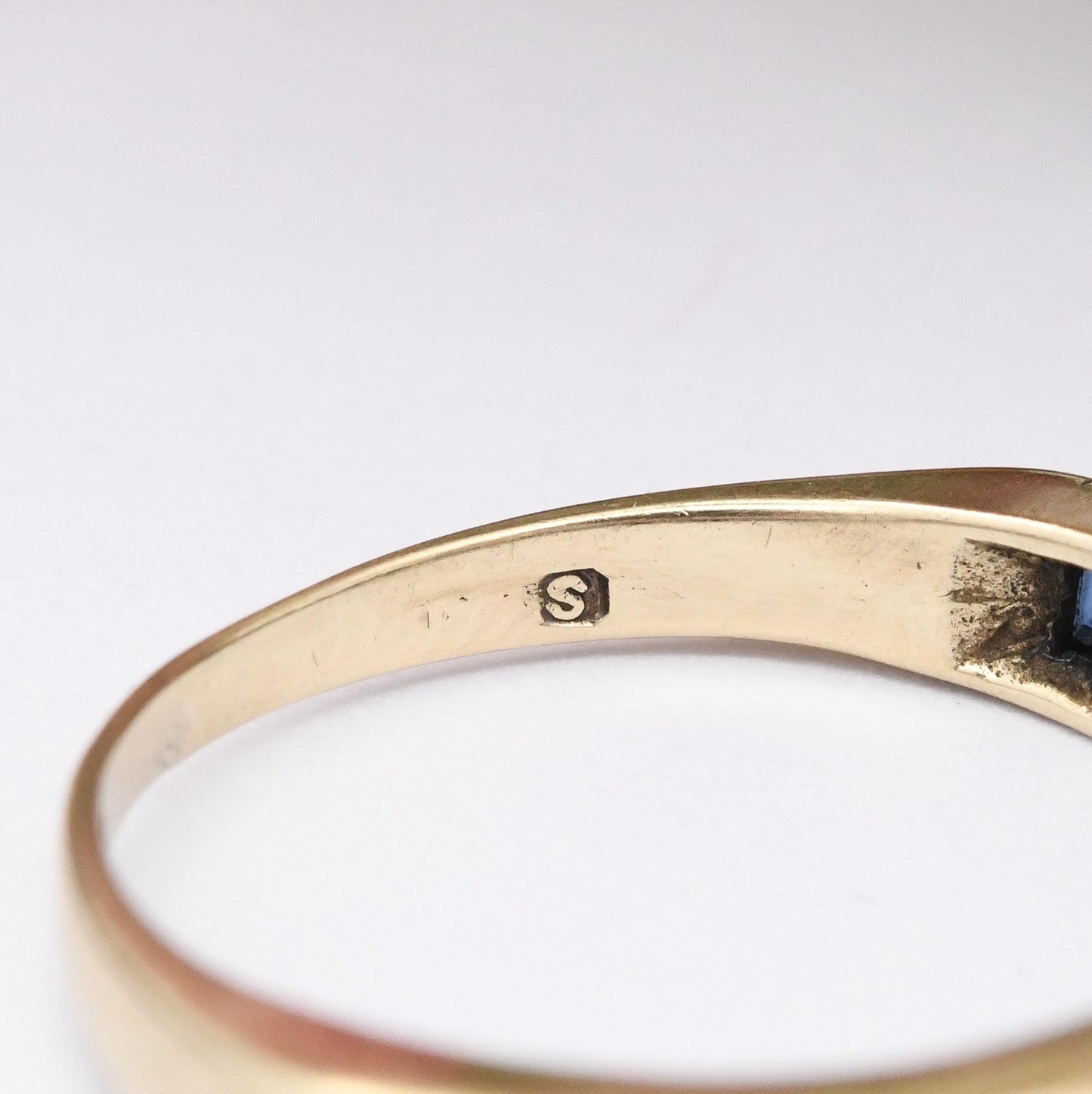 Vintage 9ct Gold Sapphire and Diamond Half Eternity Ring 1982 - Square Blue Gemstone Band Stacker Ring | UK Size - N | US Size - 6 3/4