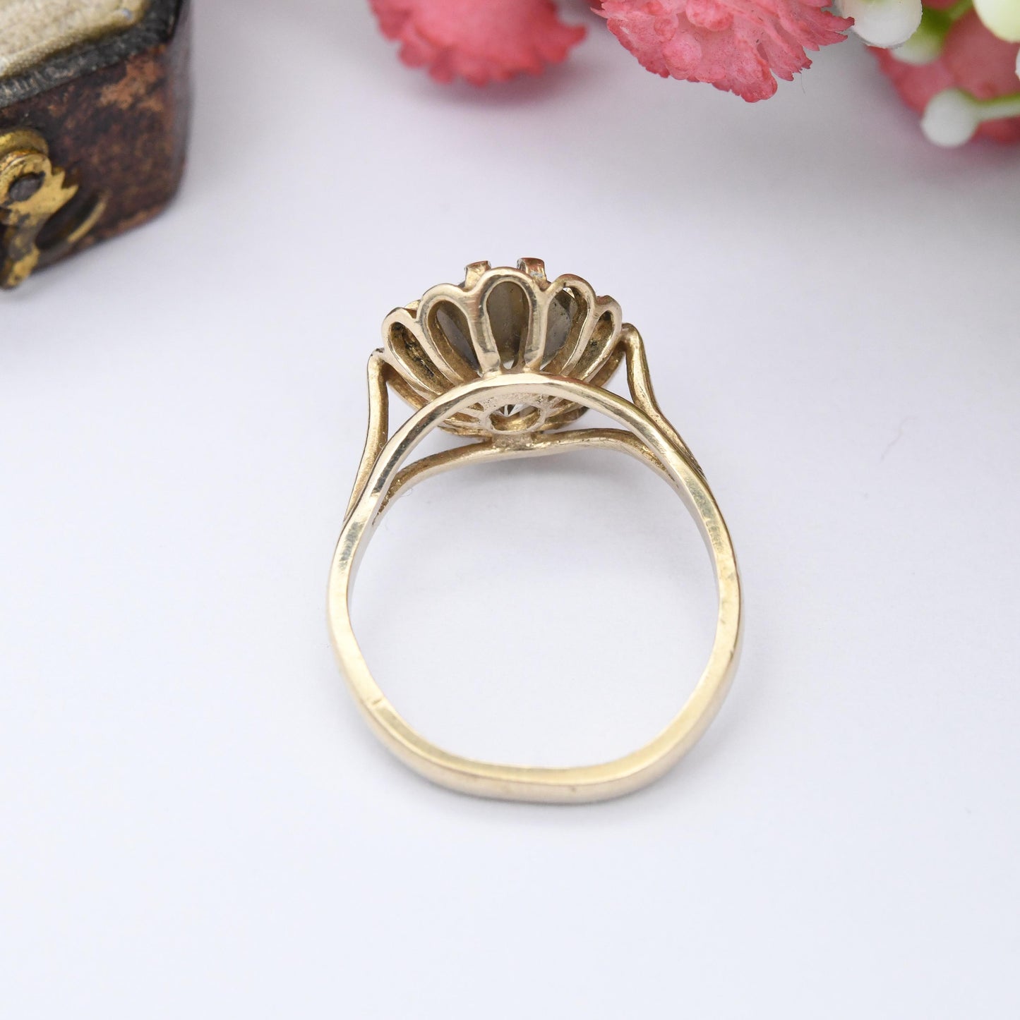 Vintage 9ct Gold Citrine Ring 1980 - Cocktail Ring Large Faceted Gemstone Jewellery | Small Size Gift for Her | UK Size - J 1/2 US Size - 5