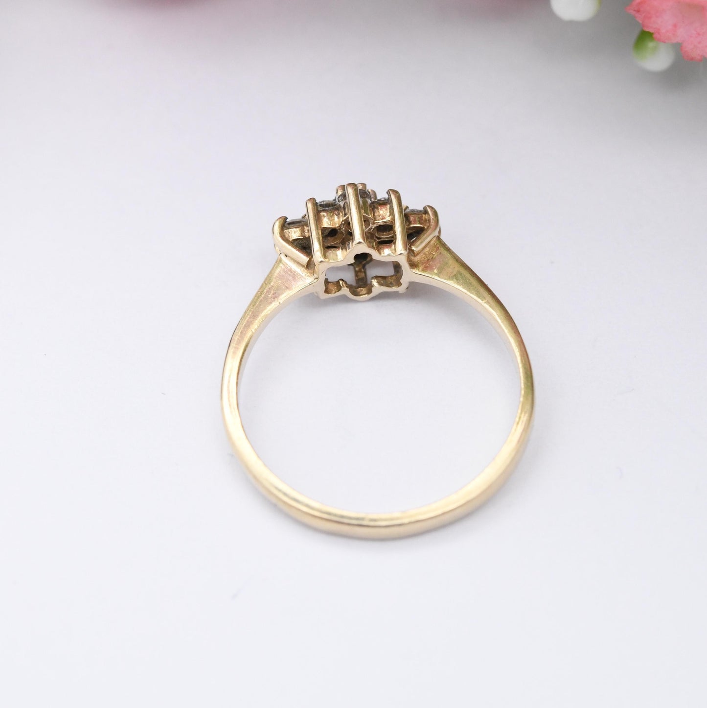 Vintage 9ct Gold Cluster Ring CZ 1984 - Delicate Style Placeholder Engagement Ring Pretty Gift for Her | UK Size - M | US Size - 6 1/4