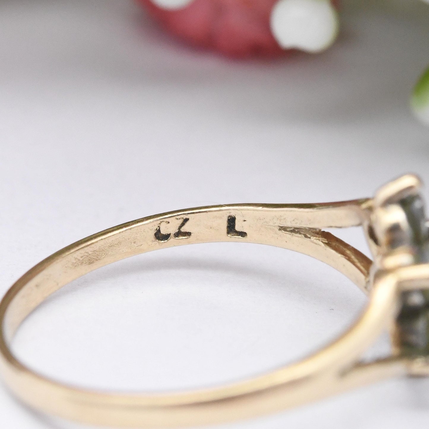 Vintage 9ct Gold Flower Ring Pink and White CZ - Mid-Century Floral Shape Cocktail Sparkly Jewellery Gift | UK Size - L 1/2 | US Size - 6