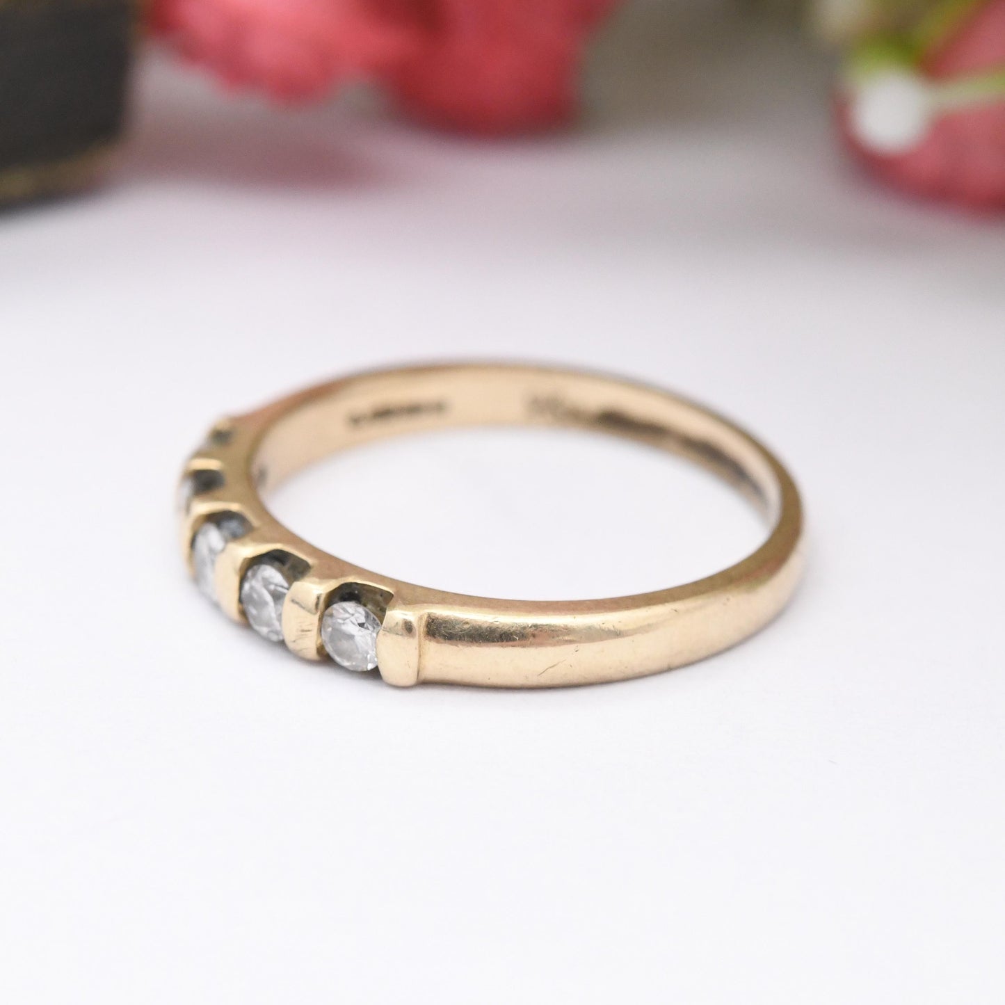 Vintage 9ct Gold Diamond Half Eternity Ring 0.25 Carats 25 Points - Pretty Engagement Wedding Band Stacking Ring | UK Size - M | US Size - 6
