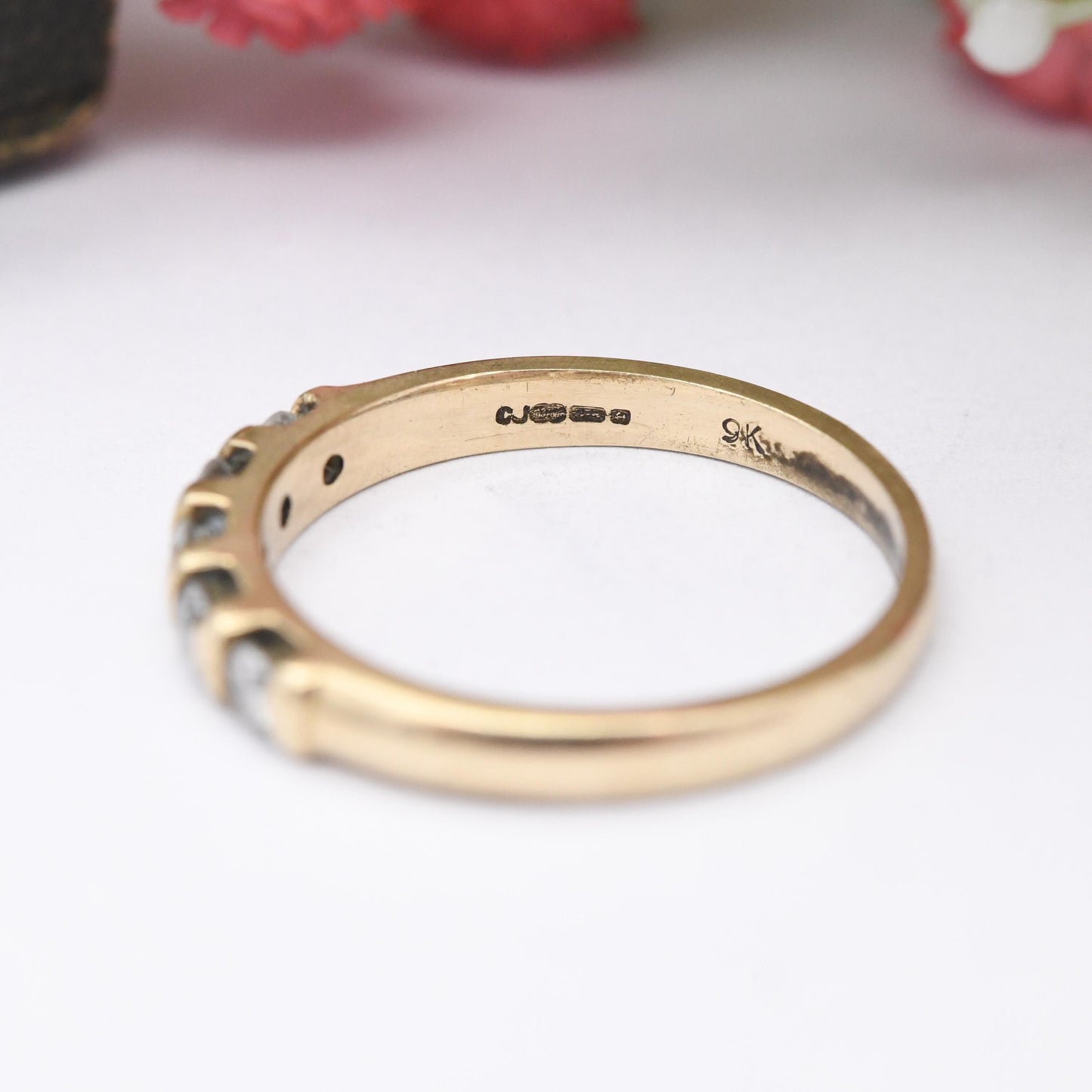 Vintage 9ct Gold Diamond Half Eternity Ring 0.25 Carats 25 Points - Pretty Engagement Wedding Band Stacking Ring | UK Size - M | US Size - 6