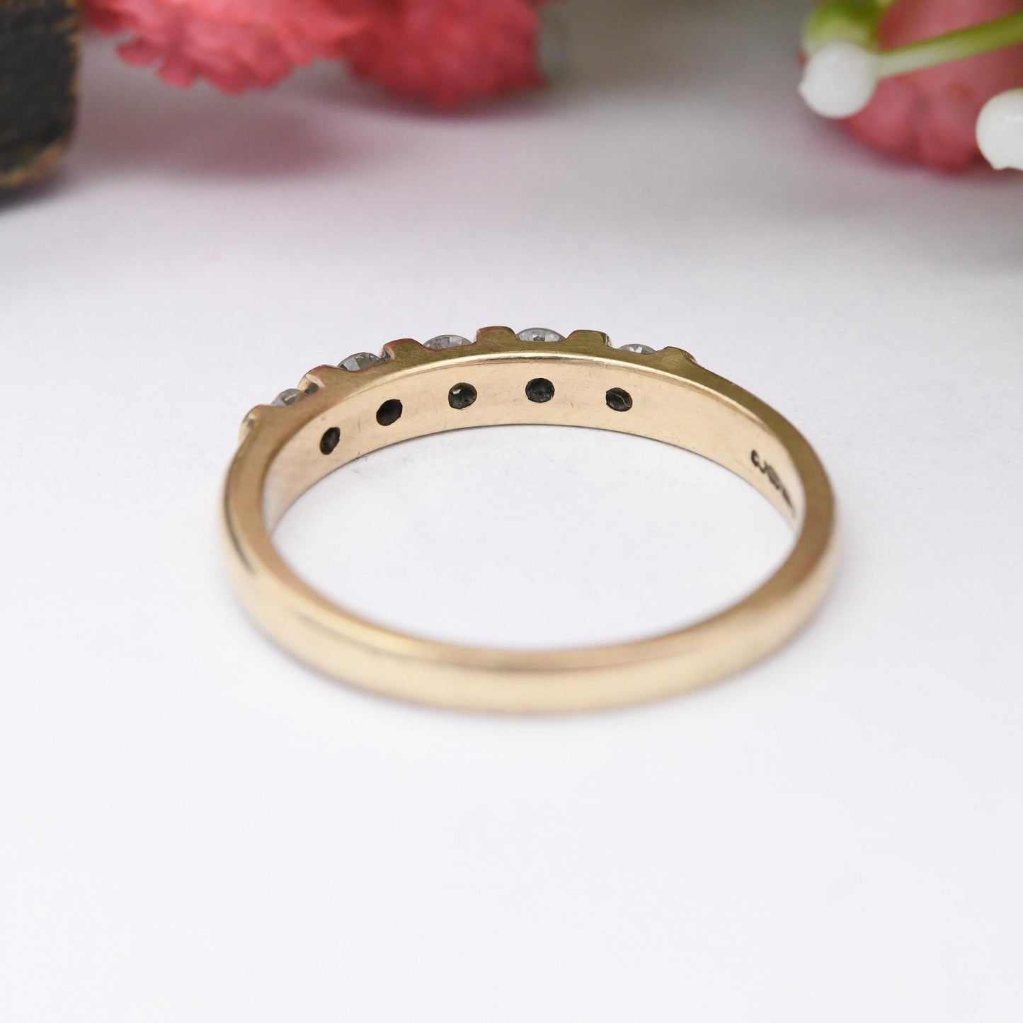 Vintage 9ct Gold Diamond Half Eternity Ring 0.25 Carats 25 Points - Pretty Engagement Wedding Band Stacking Ring | UK Size - M | US Size - 6