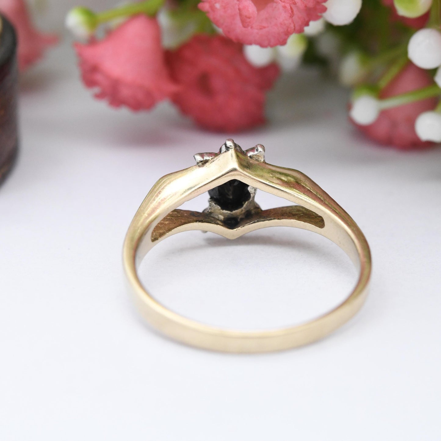 Vintage 9ct Gold Sapphire Diamond Floral Cluster Ring 1981 - Mid-Century Cut Out Statement Gift for Her | UK Size - P 1/2 | US Size - 7 3/4