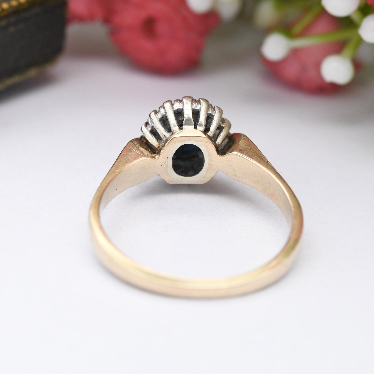 Vintage 9ct Gold Sapphire and Diamond Halo Ring 1990 - Vintage Statement Engagement Ring | Gift for Her | UK Size - L | US Size - 5 3/4