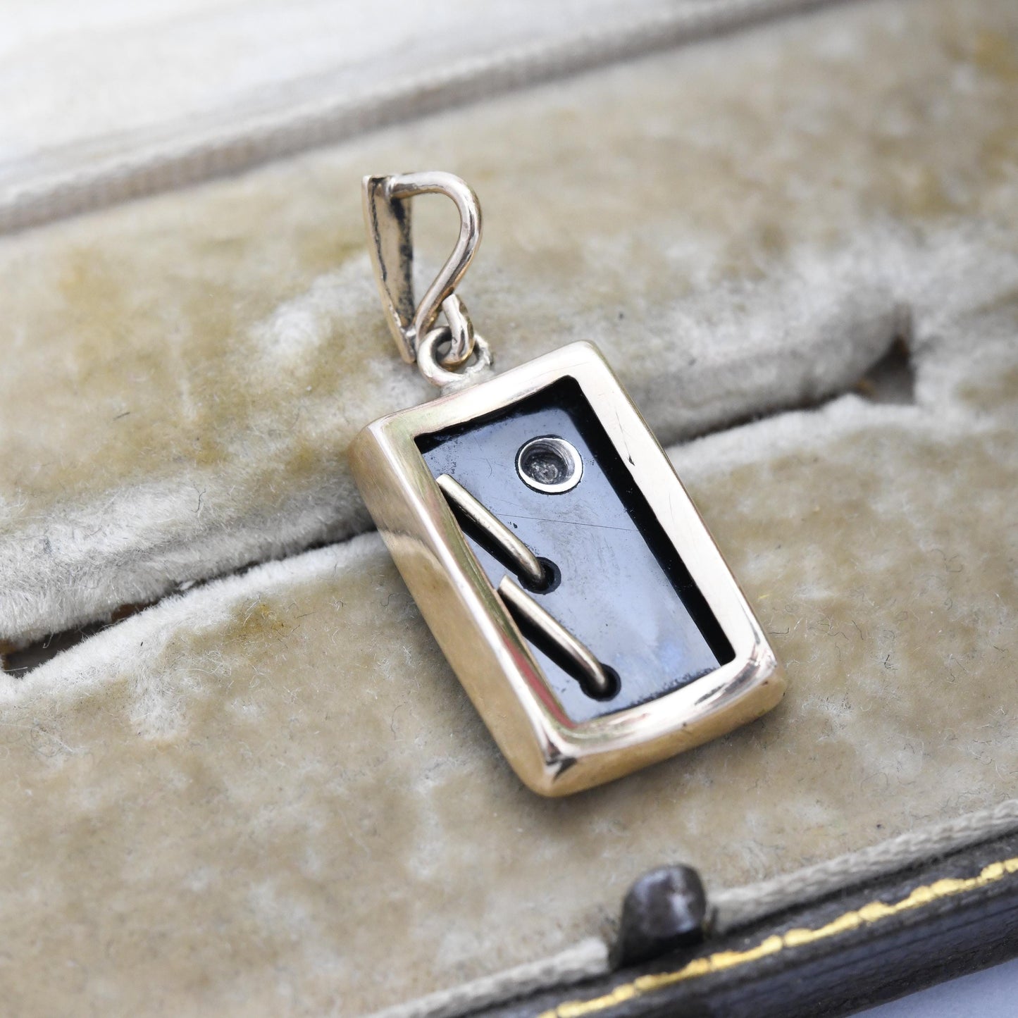 Vintage 9ct Gold Onyx Letter B Pendant with Diamond - Rectangle Gold and Black Initial Pendant Charm for Necklace Stack | Personalised Gift