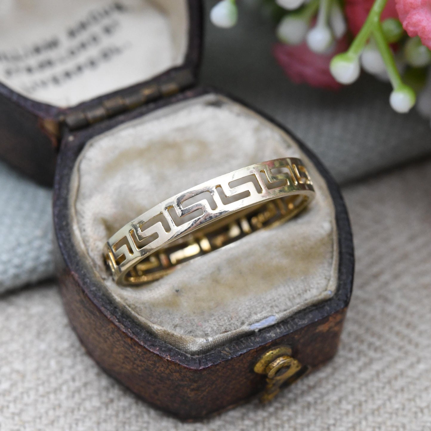 Vintage 14ct Gold Meander Band Ring Open Greek Key - Greek Maze Jewellery Unisex Middle Finger Band Ring | UK Size - W | US Size - 11