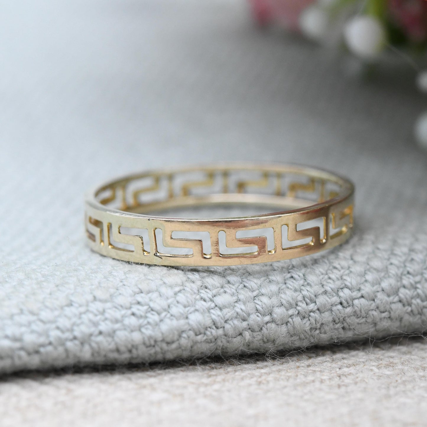 Vintage 14ct Gold Meander Band Ring Open Greek Key - Greek Maze Jewellery Unisex Middle Finger Band Ring | UK Size - W | US Size - 11