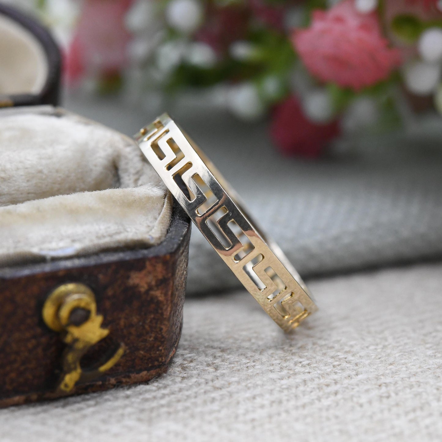 Vintage 14ct Gold Meander Band Ring Open Greek Key - Greek Maze Jewellery Unisex Middle Finger Band Ring | UK Size - W | US Size - 11
