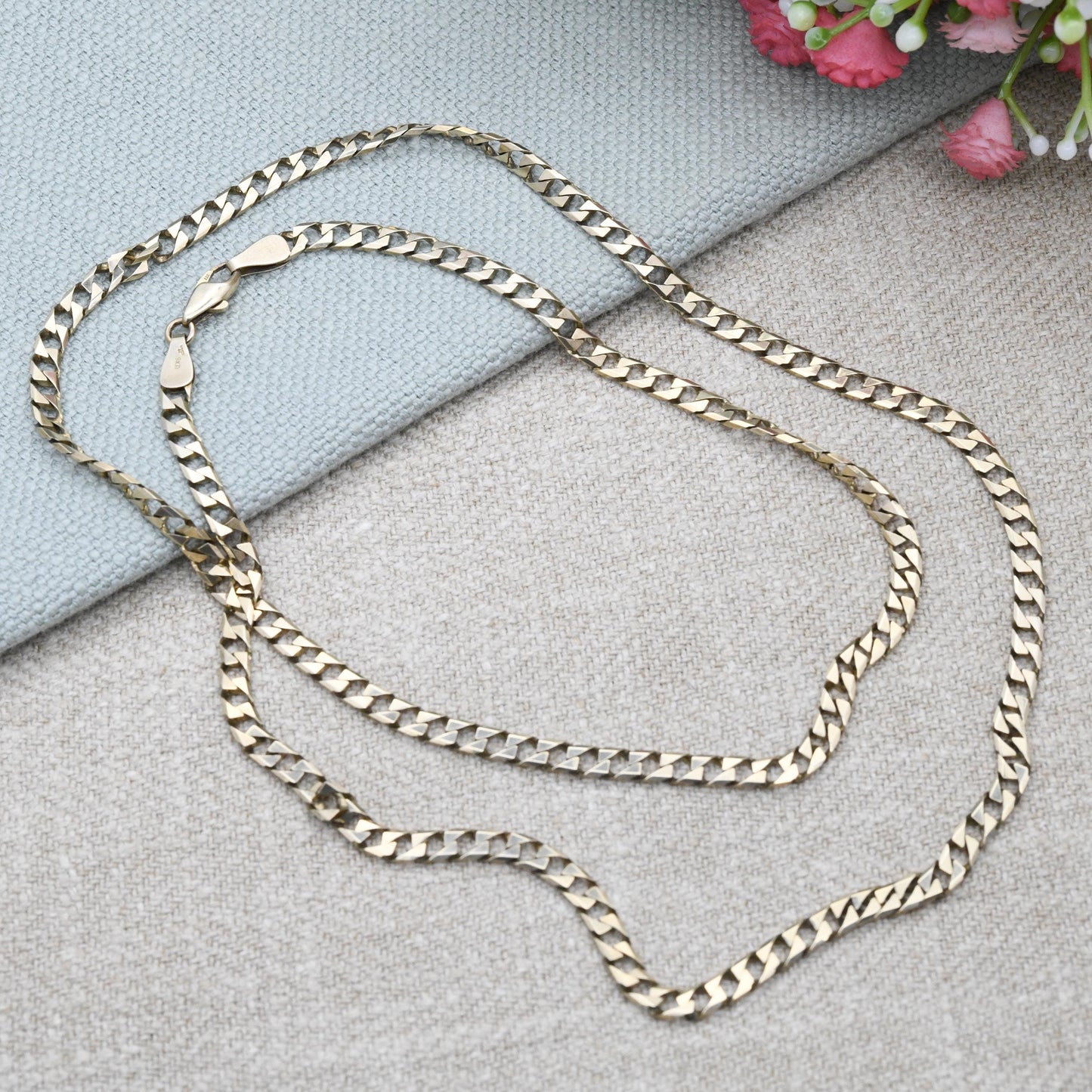 Vintage 9ct Gold Flat Curb Chain Necklace 1990 - Unisex Long 9K Solid Gold Chain | Yellow Gold Jewellery for Men | 63.5cm | 25"