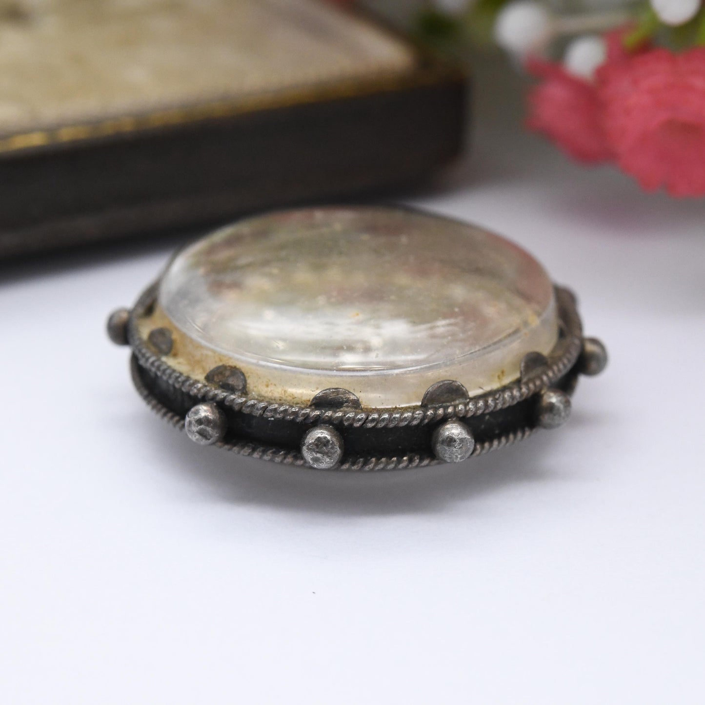 Antique Sterling Silver Coin Pendant in Fob Mount 1914 George V One Shilling - Domed Glass Magnified Coin Pendant | Gift for Charm Necklace