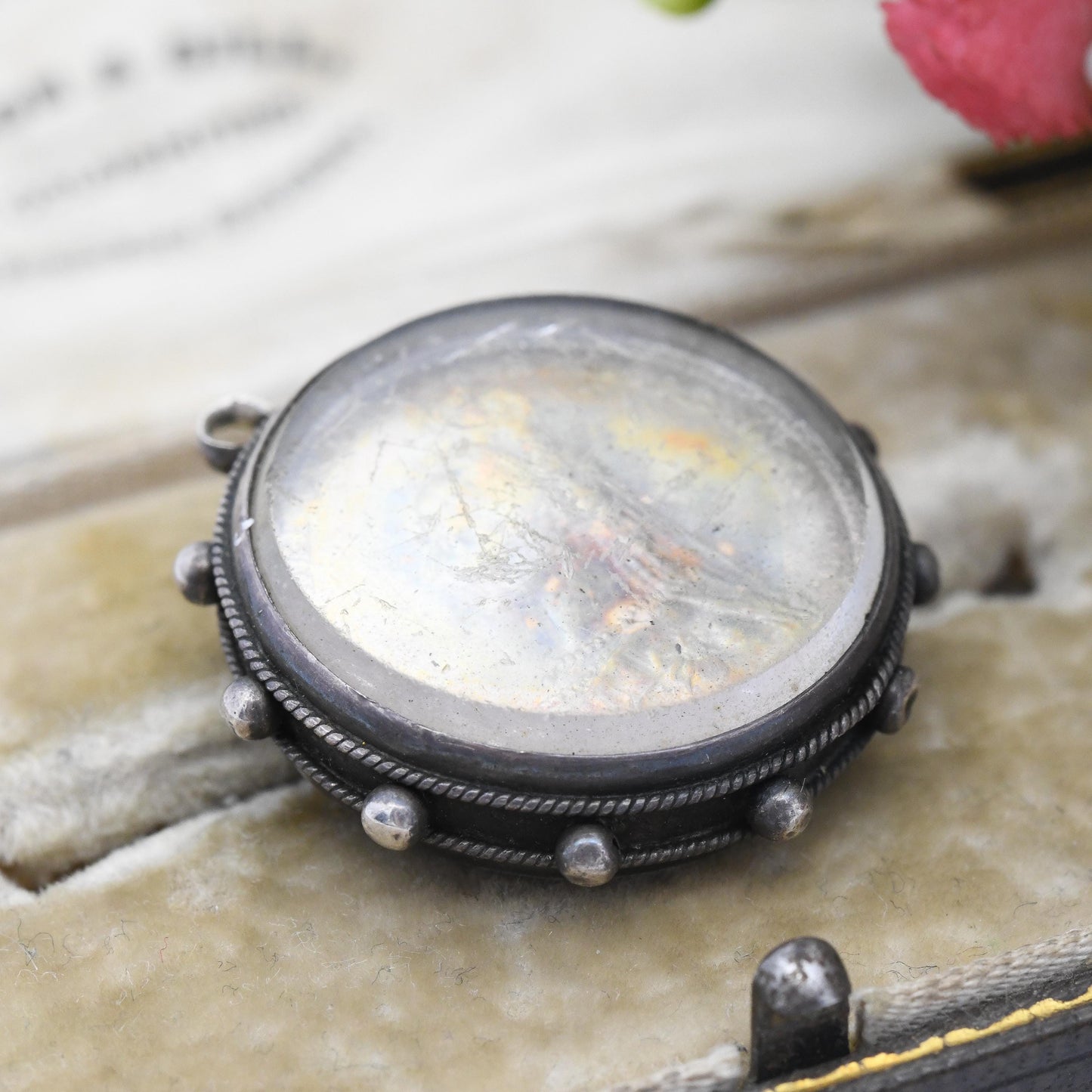 Antique 1887 Victoria Silver One Shilling Coin Pendant in Sterling Silver Glass Fob Mount - Gilt Coin Jewellery Fob Charm Necklace