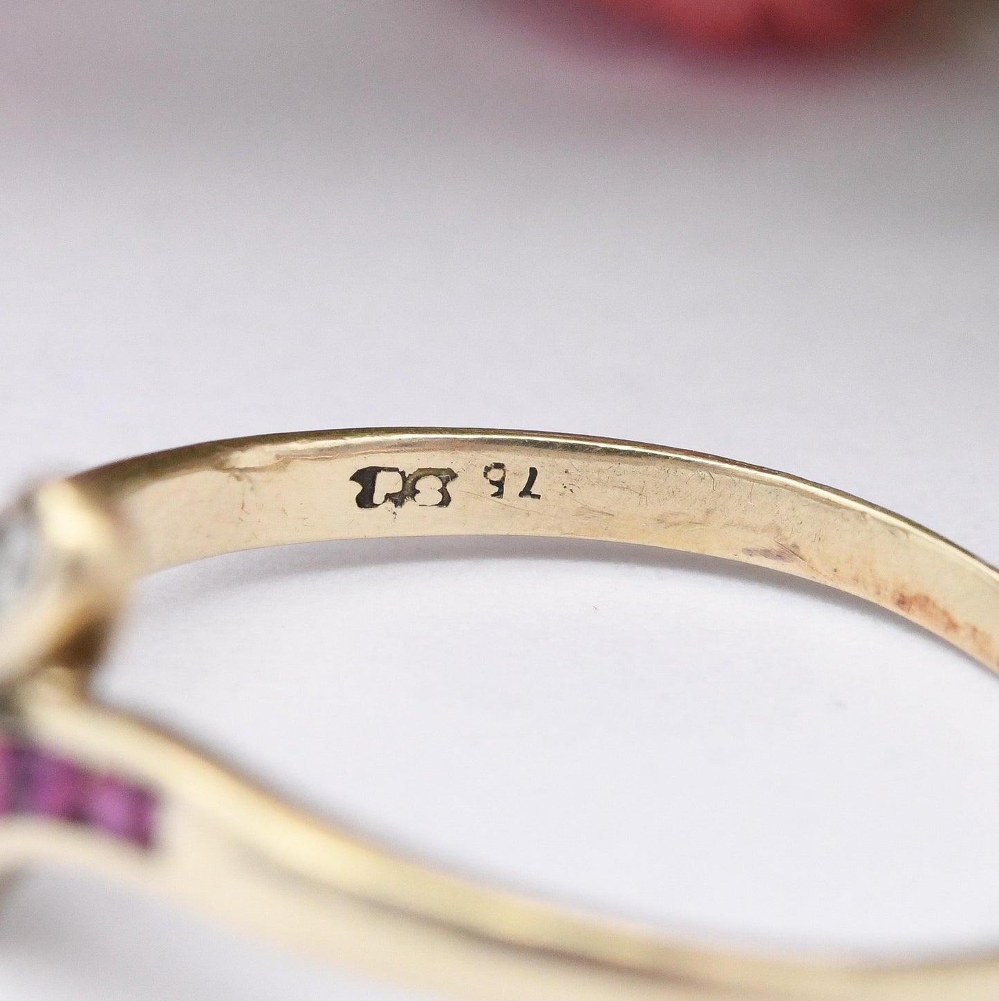 Vintage 9ct Gold Ruby and Diamond Bypass Ring 1986 - Channel Set Gemstone Stacker Ring Pretty Gift for Her | UK Size - P | US Size - 7 1/2