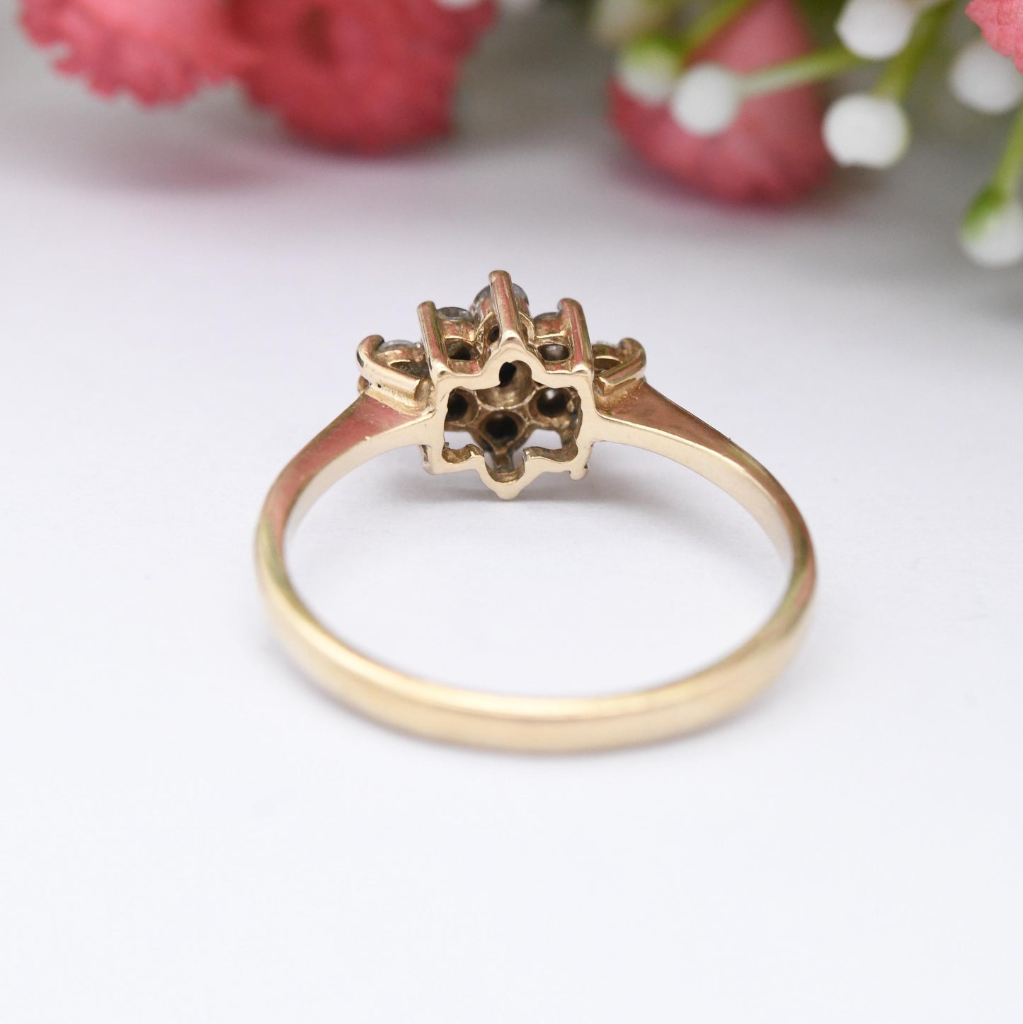 Vintage 9ct Gold Cluster Ring CZ 1984 - Delicate Style Placeholder Engagement Ring Pretty Gift for Her | UK Size - M | US Size - 6 1/4