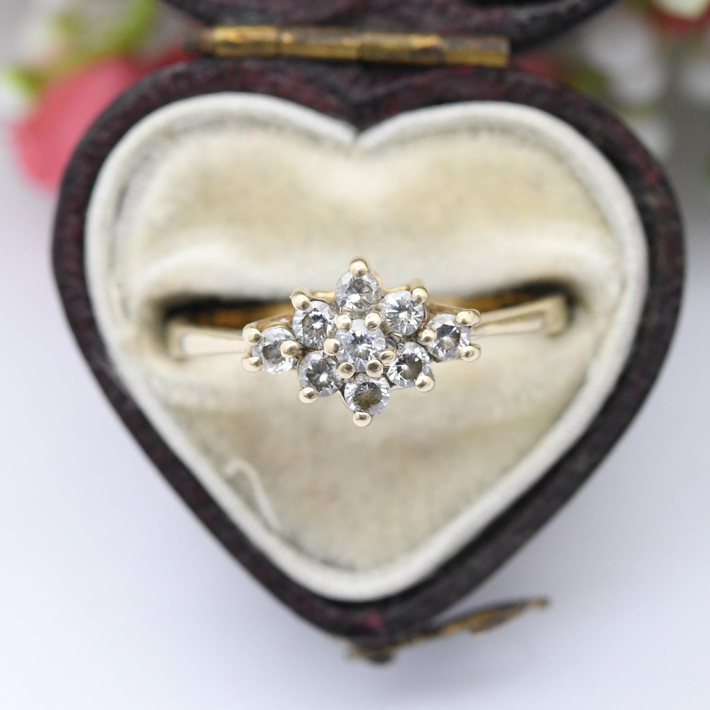 Vintage 9ct Gold Cluster Ring CZ 1984 - Delicate Style Placeholder Engagement Ring Pretty Gift for Her | UK Size - M | US Size - 6 1/4