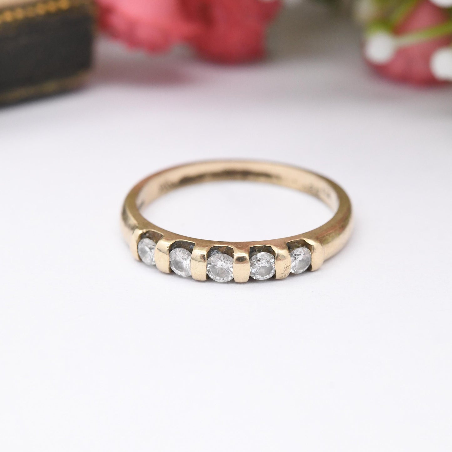 Vintage 9ct Gold Diamond Half Eternity Ring 0.25 Carats 25 Points - Pretty Engagement Wedding Band Stacking Ring | UK Size - M | US Size - 6