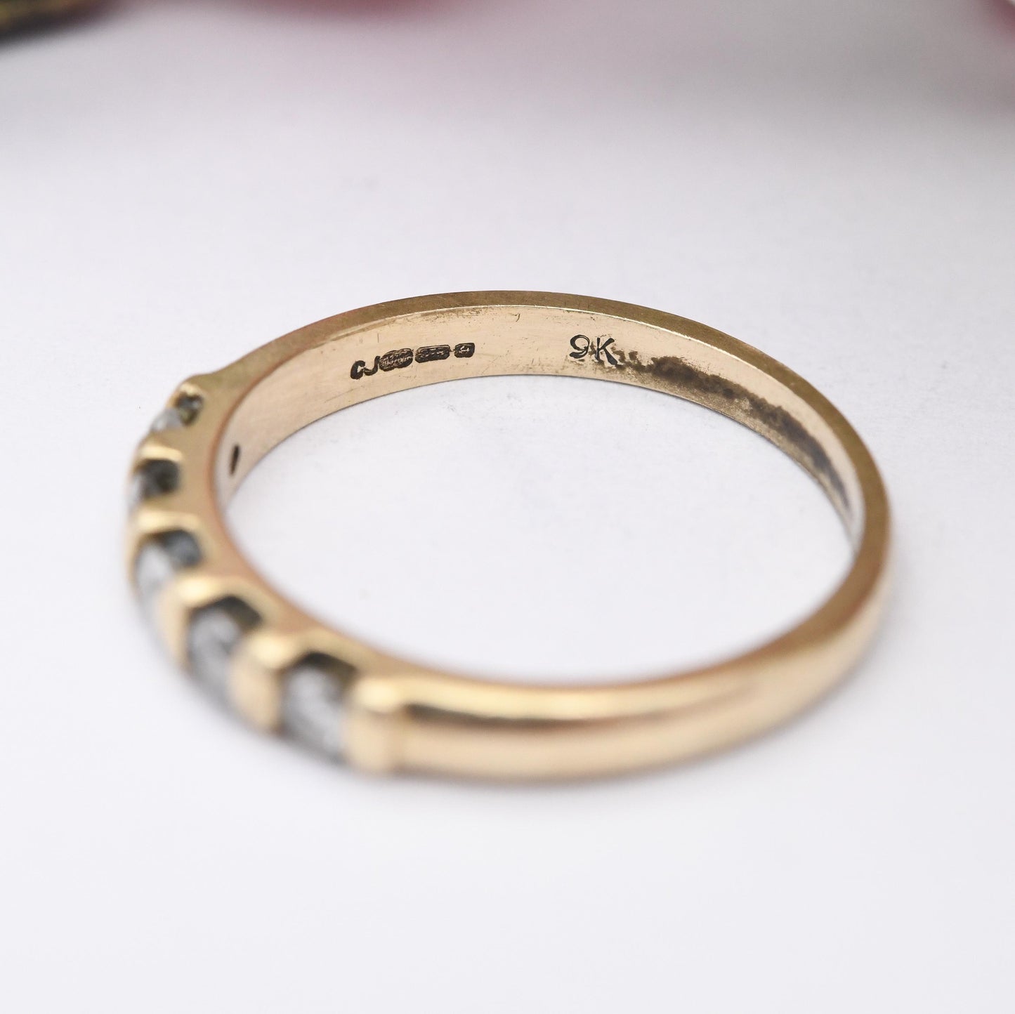 Vintage 9ct Gold Diamond Half Eternity Ring 0.25 Carats 25 Points - Pretty Engagement Wedding Band Stacking Ring | UK Size - M | US Size - 6
