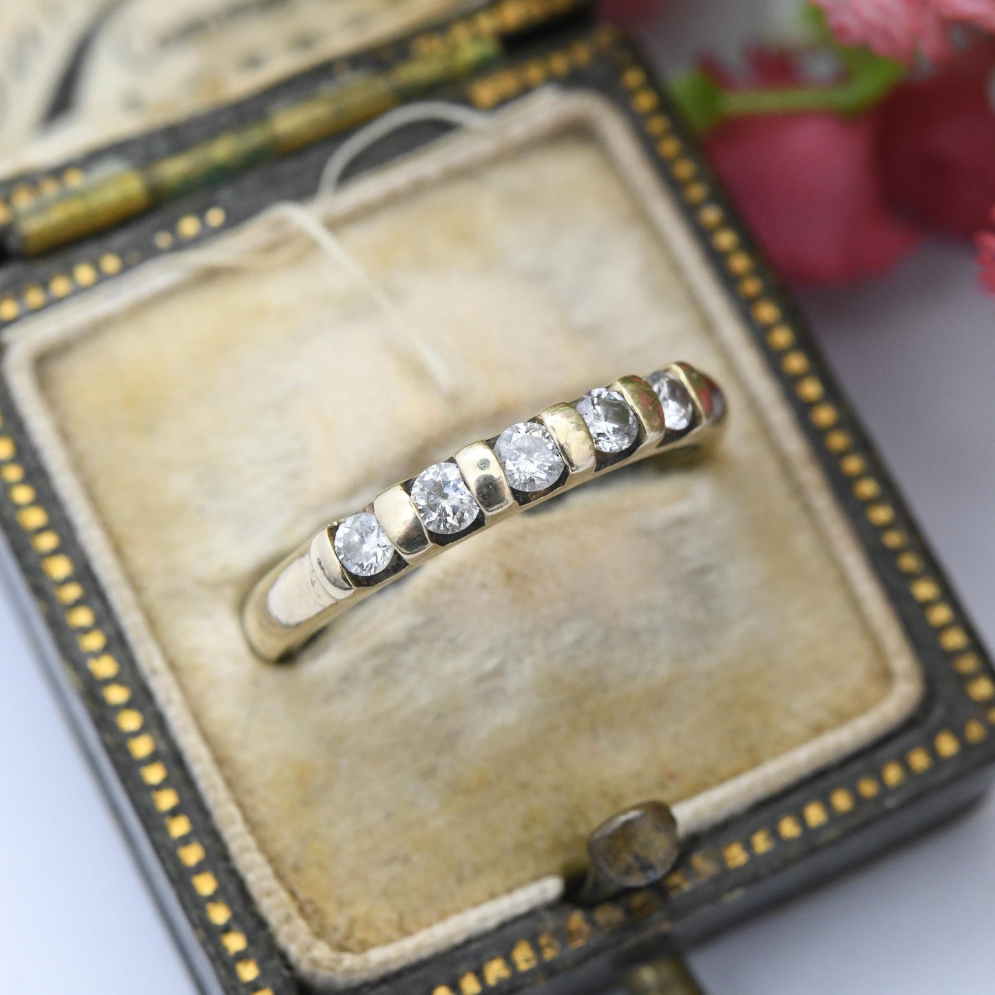 Vintage 9ct Gold Diamond Half Eternity Ring 0.25 Carats 25 Points - Pretty Engagement Wedding Band Stacking Ring | UK Size - M | US Size - 6