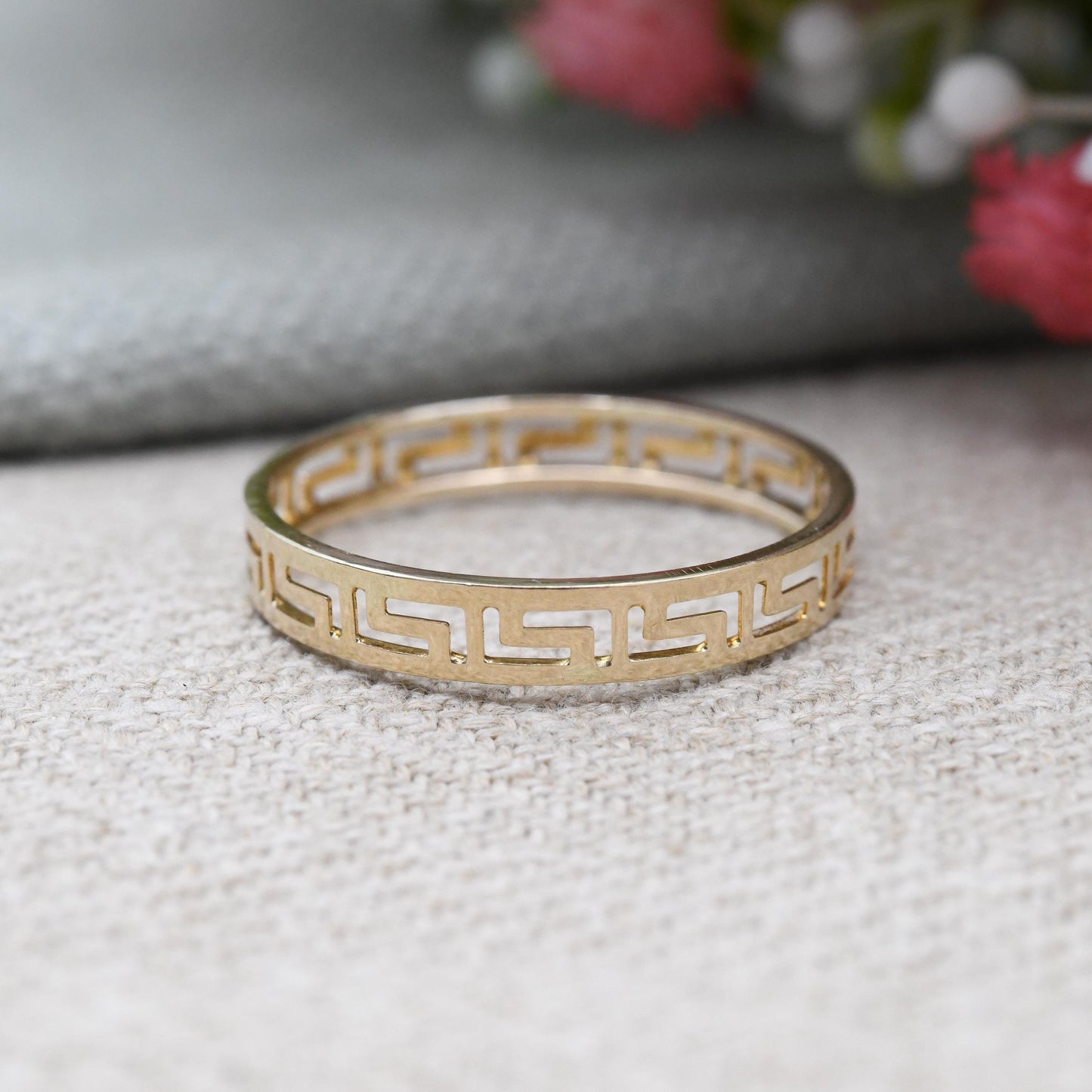 Vintage 14ct Gold Meander Band Ring Open Greek Key - Greek Maze Jewellery Unisex Middle Finger Band Ring | UK Size - W | US Size - 11