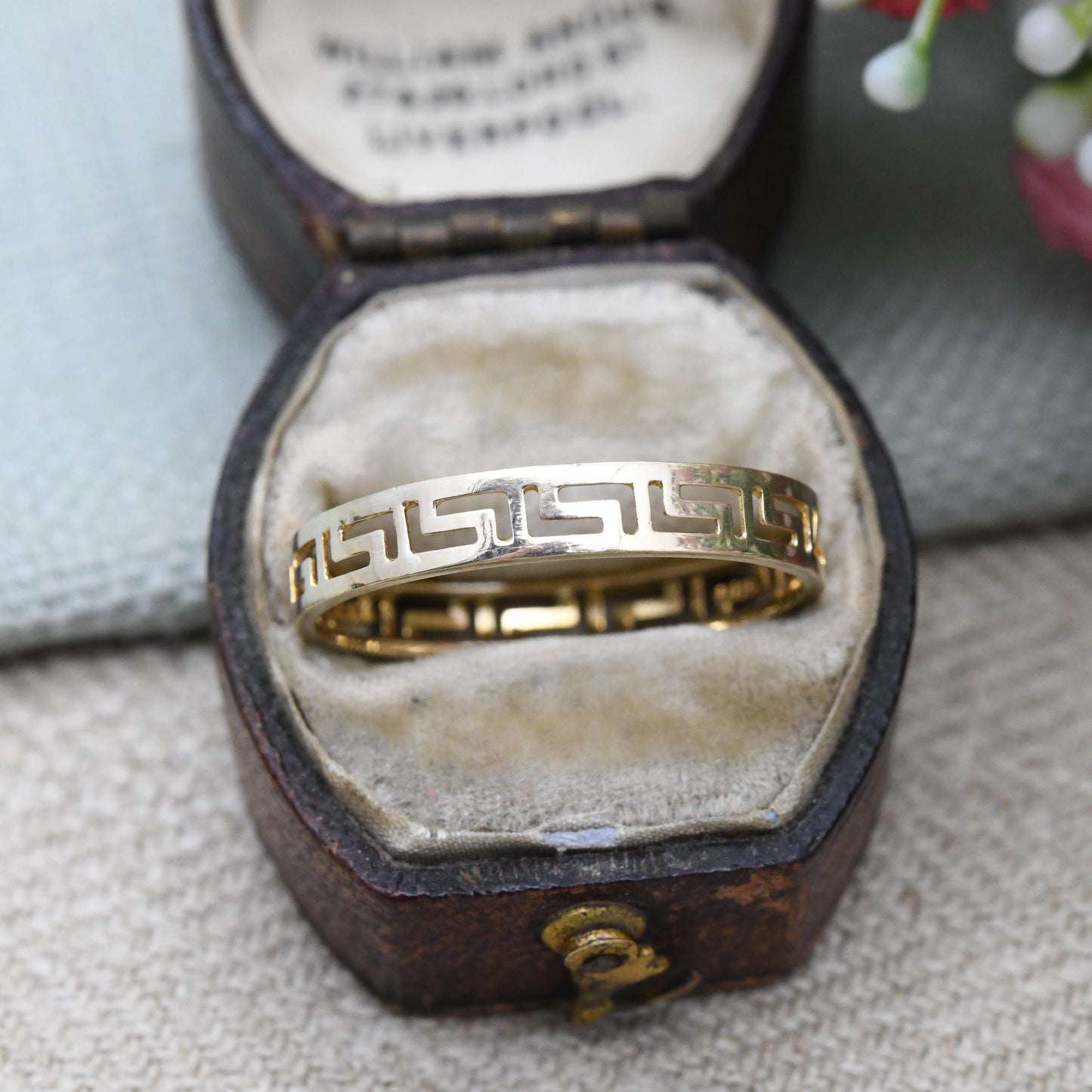 Vintage 14ct Gold Meander Band Ring Open Greek Key - Greek Maze Jewellery Unisex Middle Finger Band Ring | UK Size - W | US Size - 11