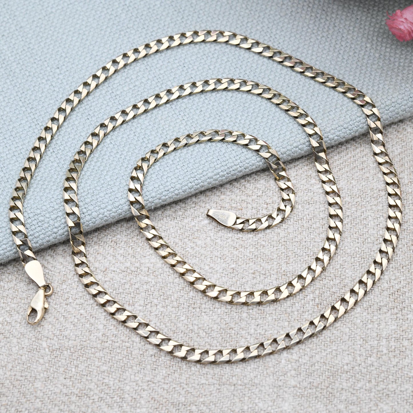 Vintage 9ct Gold Flat Curb Chain Necklace 1990 - Unisex Long 9K Solid Gold Chain | Yellow Gold Jewellery for Men | 63.5cm | 25"