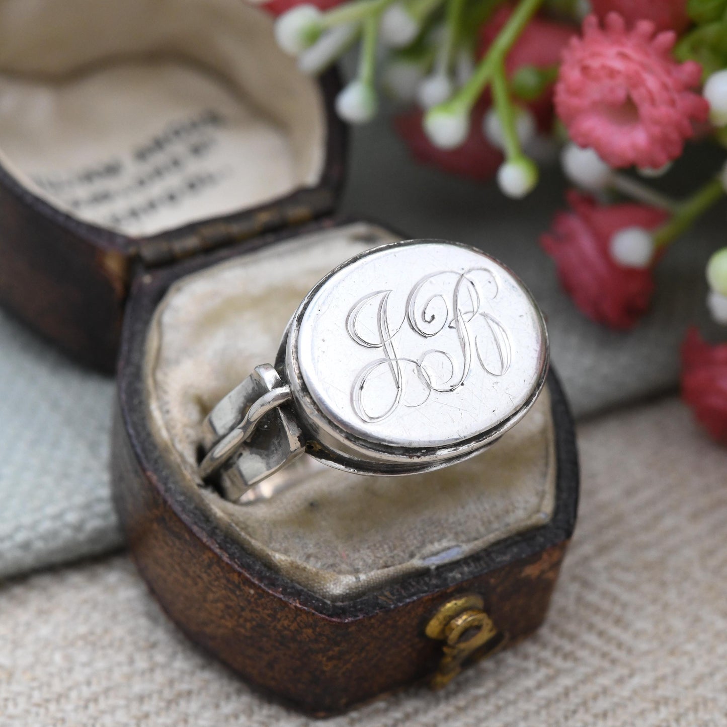 Vintage Silver Monogram Signet Ring - Chunky Engraved Initial Ring JB | Sentimental Silver Jewellery | UK Size - S 1/2 | US Size - 9 1/4