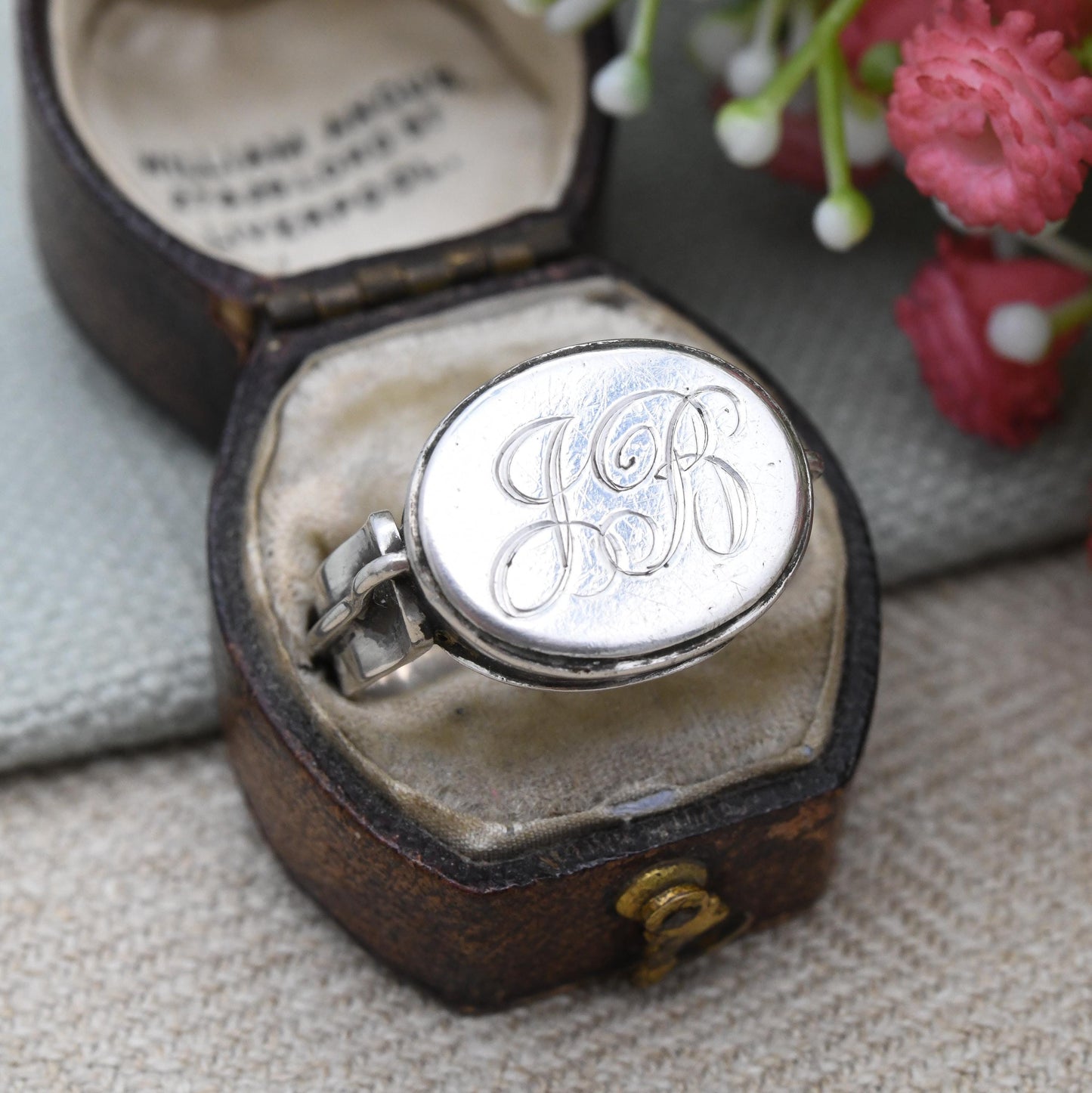 Vintage Silver Monogram Signet Ring - Chunky Engraved Initial Ring JB | Sentimental Silver Jewellery | UK Size - S 1/2 | US Size - 9 1/4