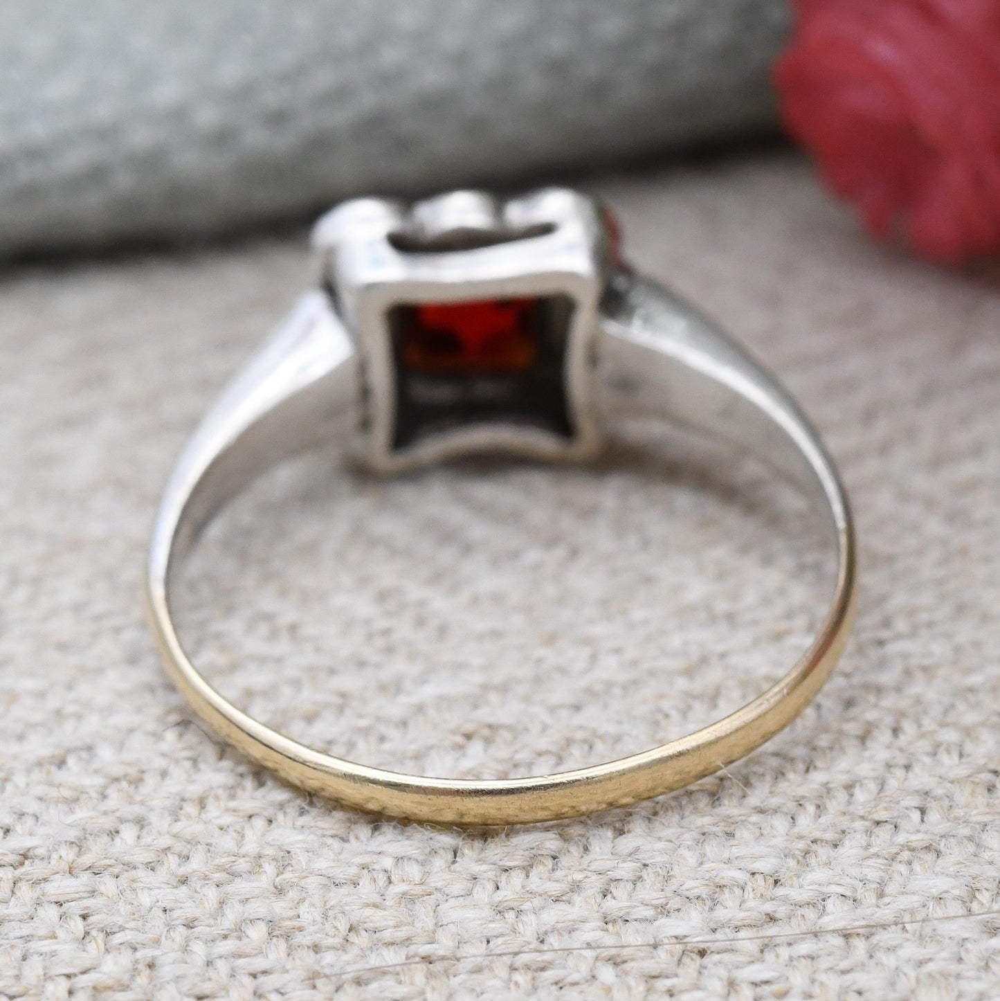 Vintage 9ct Gold & Sterling Silver Paste Square Halo Ring - c. 1940s Cocktail Jewellery Pretty Gift for Her | UK Size - N 1/2 | US Size - 7