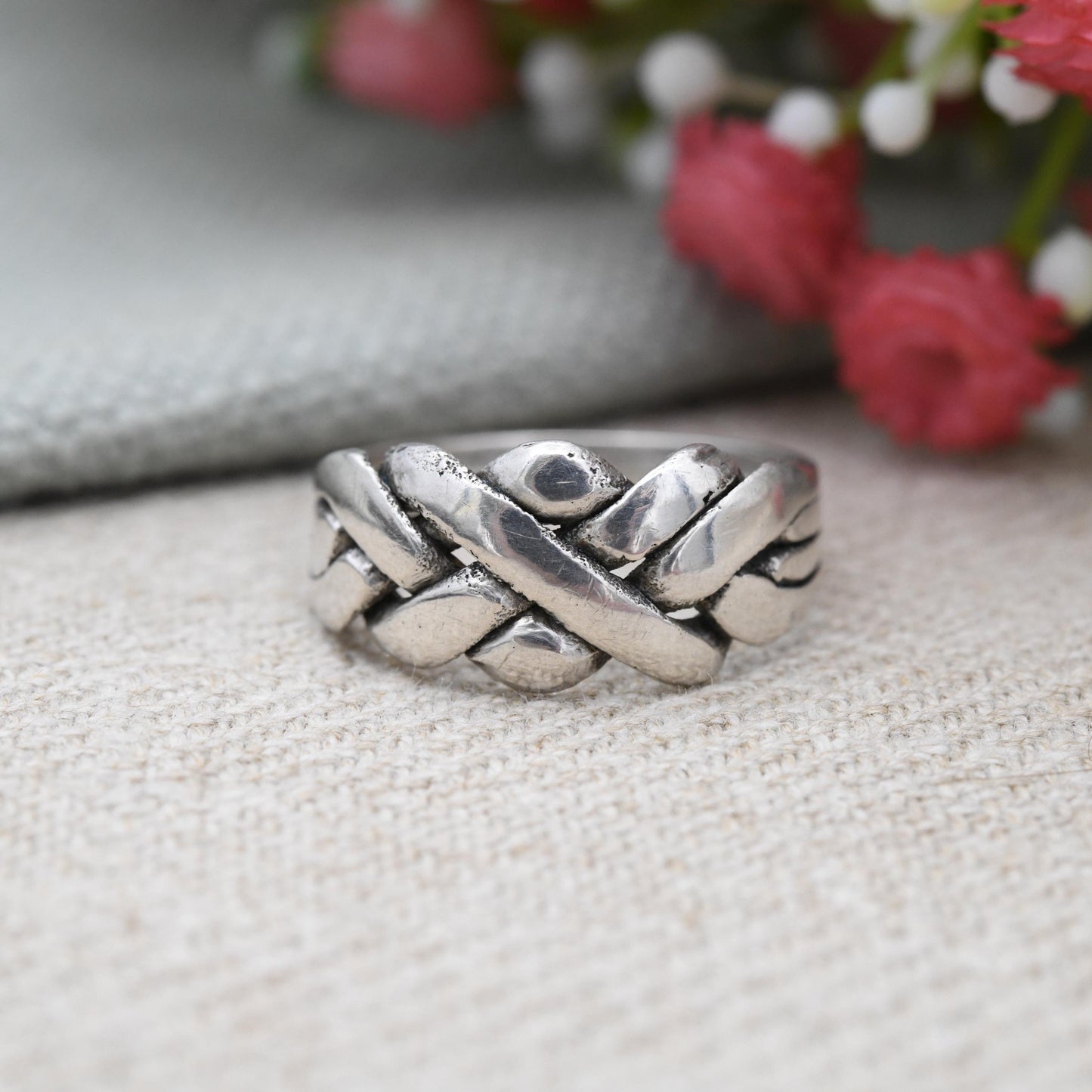Vintage Silver Puzzle Ring Solved - Four Band Puzzle Crossed Band Unisex Chunky Silver Jewellery | UK Size - P 1/2 | US Size - 8