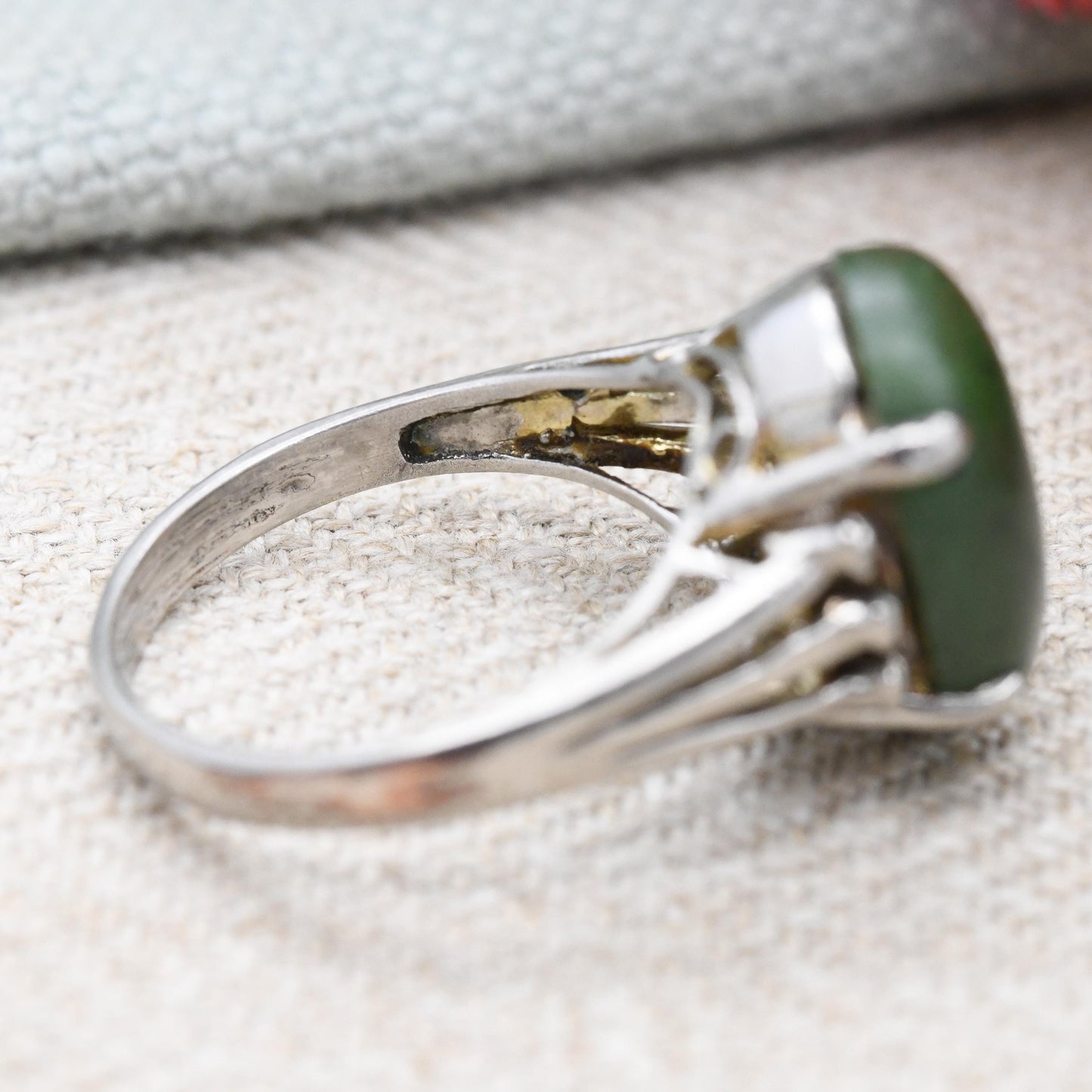 Vintage Nephrite Jade Statement Ring - Large Cabochon Green Gemstone | UK Size - P | US Size - 7 1/2
