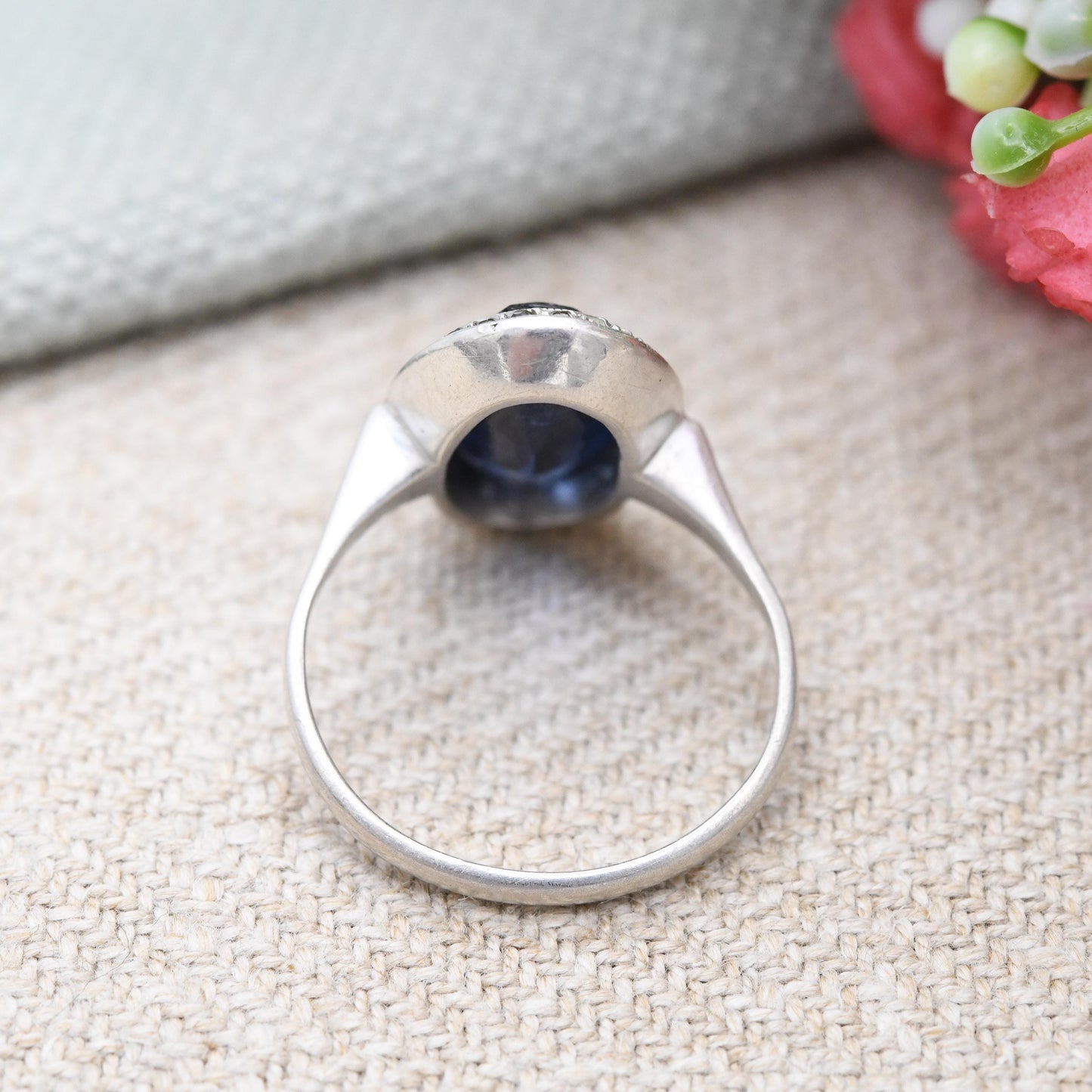 Antique Art Deco European Silver Ring with Large Blue Stone - c. 1920s 1930s Cocktail Statement Ring | UK Size - L | US Size - 5 3/4