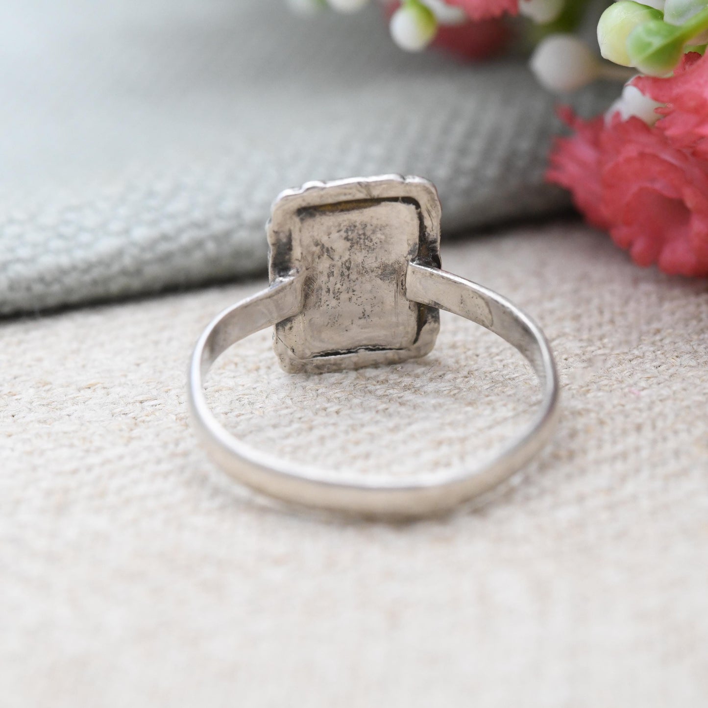 Vintage Sterling Silver Connemara Marble Ring - Collectable Irish Green Stone Jewellery | Dublin Import Hallmark | UK Size - N 1/2 | US - 7