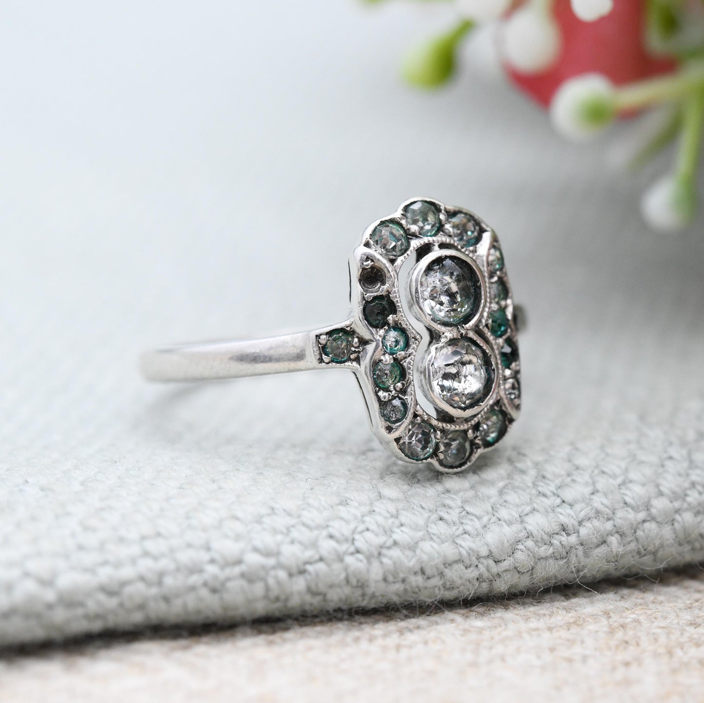 Vintage Art Deco Silver Paste Plaque Ring - Statement Cocktail Ring Antique Dress Ring | UK Size - Q 1/2 | US Size - 8 1/4