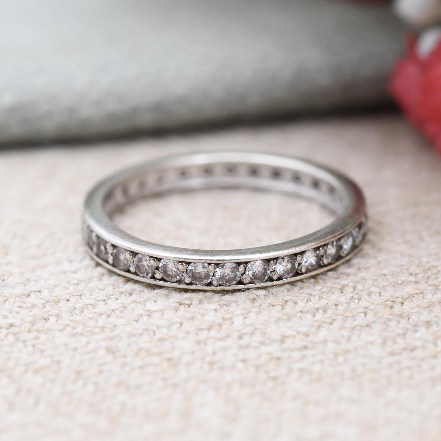 Sterling Silver DQCZ Eternity Ring - Y2K Sparkly Stacking Band Ring Clear Stone Cubic Zirconia | UK Size - M | US Size - 6 1/4
