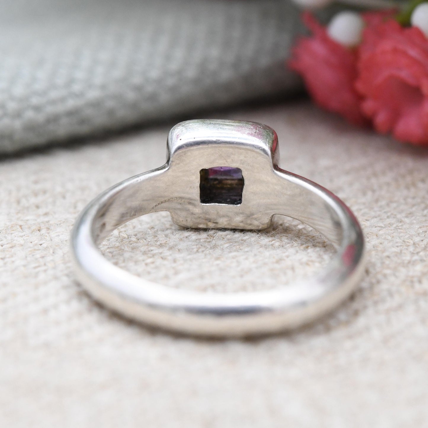 Vintage Links of London Sterling Silver and Gold Amethyst Ring 1999 - Designer Purple Stone Solitaire Y2K | UK Size - K | US Size - 5 1/4