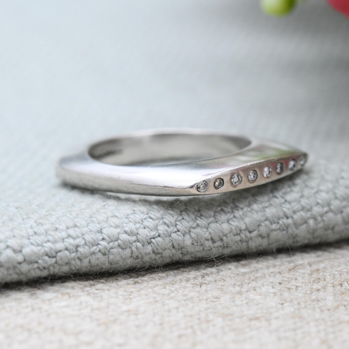 Diamond Sterling Silver Square Band Ring 2004 - Unusual Designer Silver Jewellery | Stacking Ring | UK Size - K 1/2 | US Size - 5 1/2