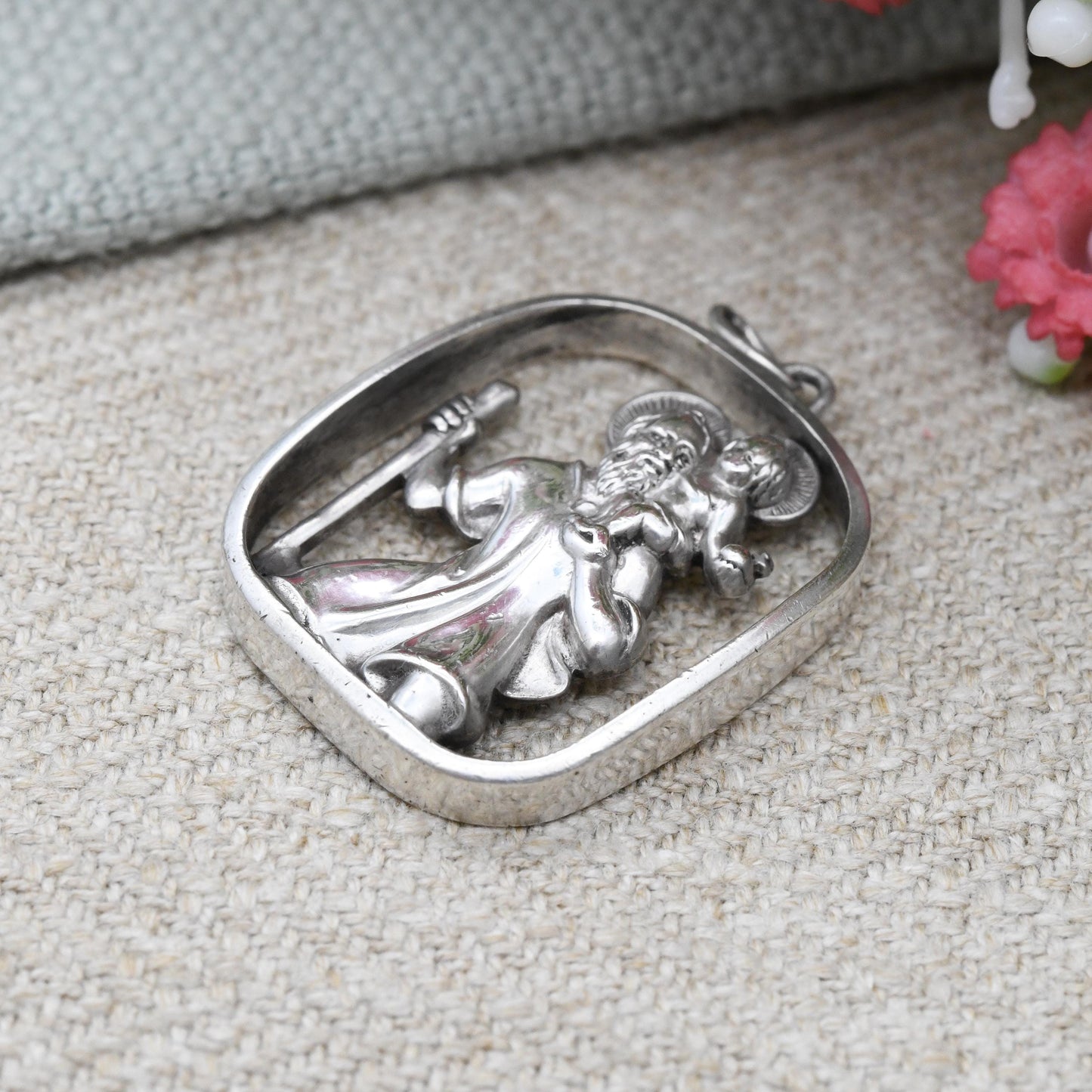 Vintage Sterling Silver St. Christopher Pendant by Kollmar and Jourdan KJ - Chunky Mid-Century Solid Silver Pendant | Gift for Travel Lover