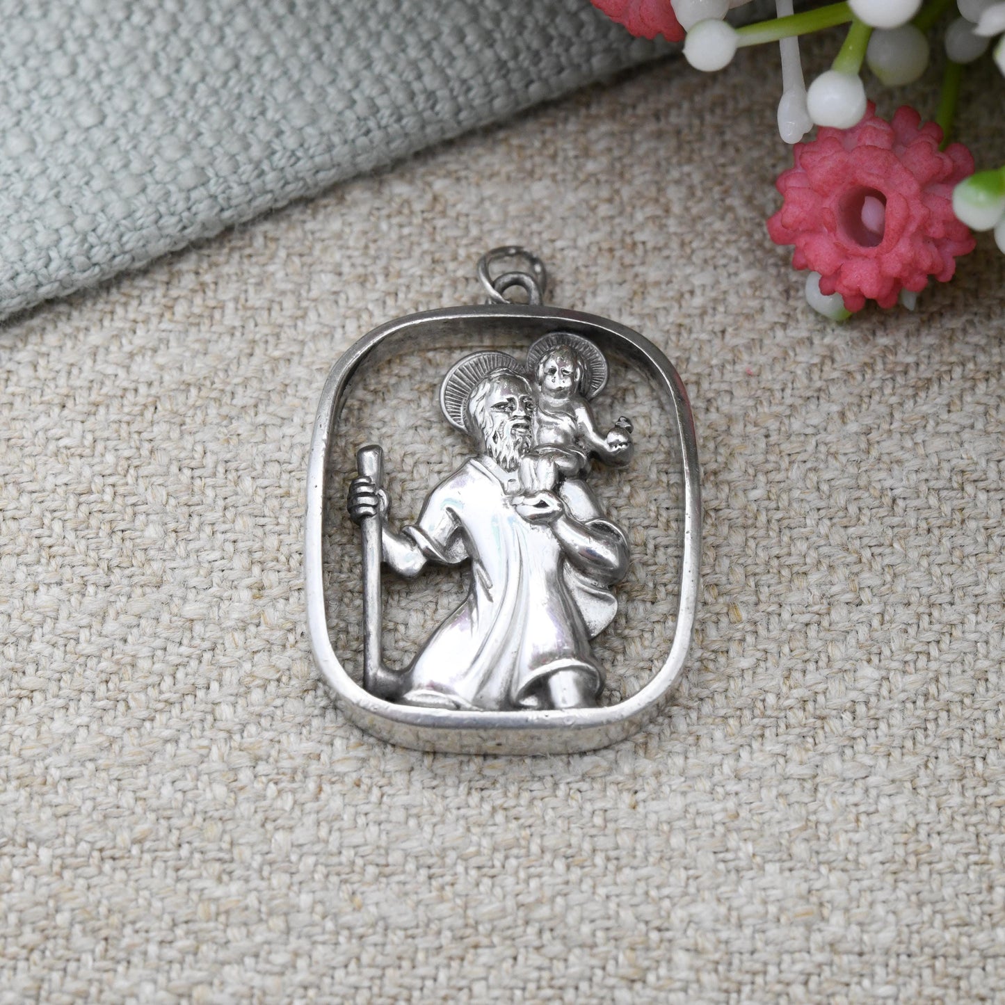 Vintage Sterling Silver St. Christopher Pendant by Kollmar and Jourdan KJ - Chunky Mid-Century Solid Silver Pendant | Gift for Travel Lover