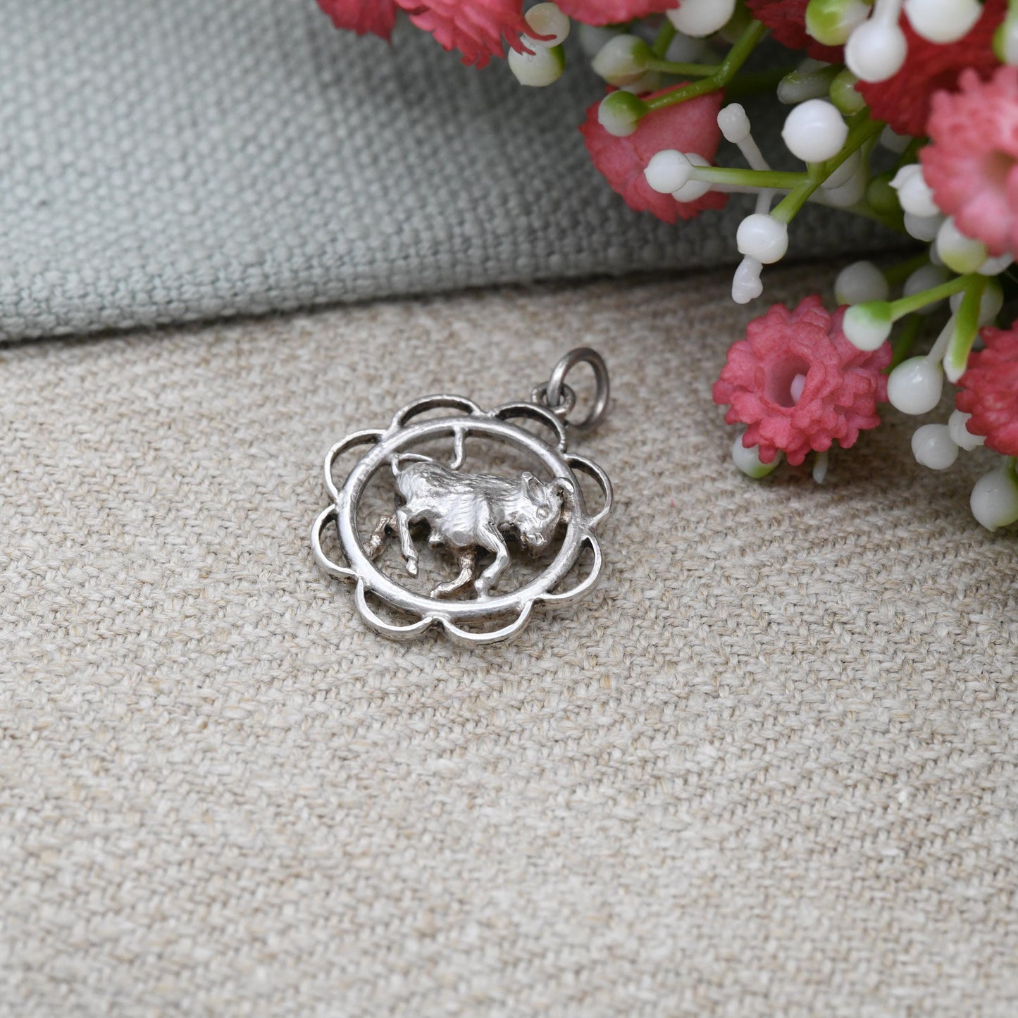 Vintage Sterling Silver Taurus Bull Charm Pendant - Astrological Zodiac Star Sign Symbol | c. 1970s Mid-Century April May Birthday Gift