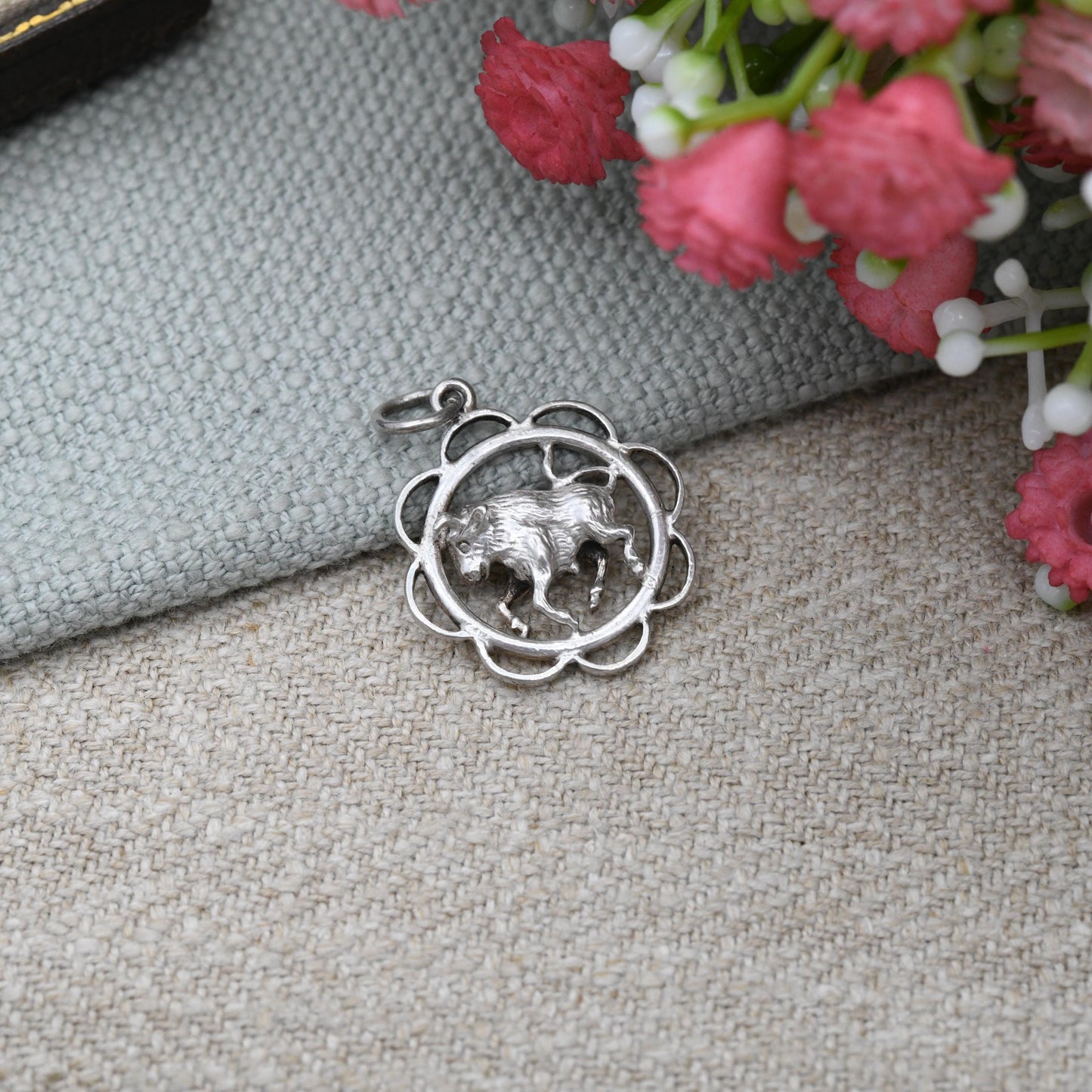 Vintage Sterling Silver Taurus Bull Charm Pendant - Astrological Zodiac Star Sign Symbol | c. 1970s Mid-Century April May Birthday Gift