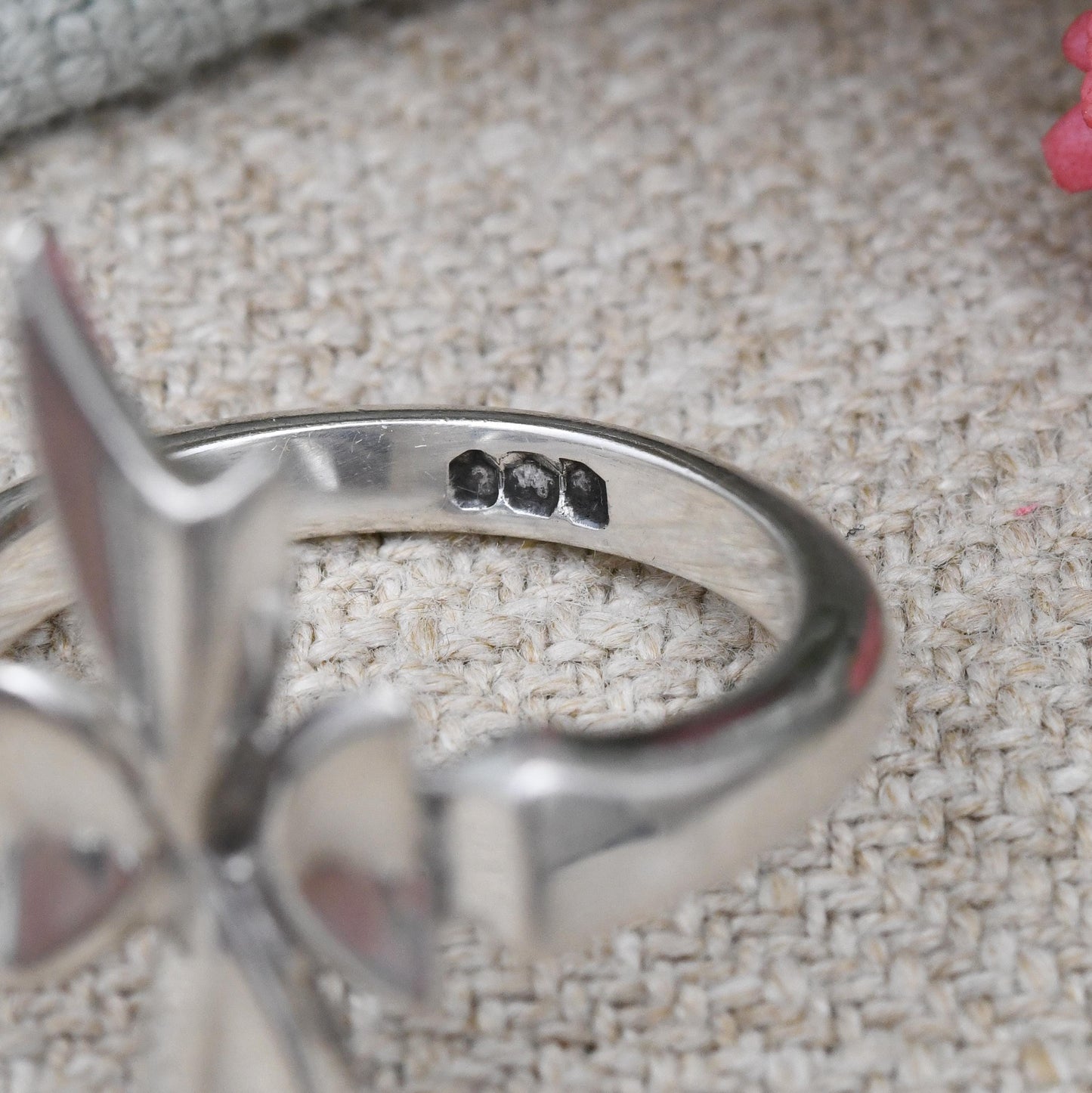 Vintage Sterling Silver Ribbon Cross Ring 1979 - Mid-Century Modernist Silver Jewellery Statement Gift | UK Size - P | US Size - 7 1/2