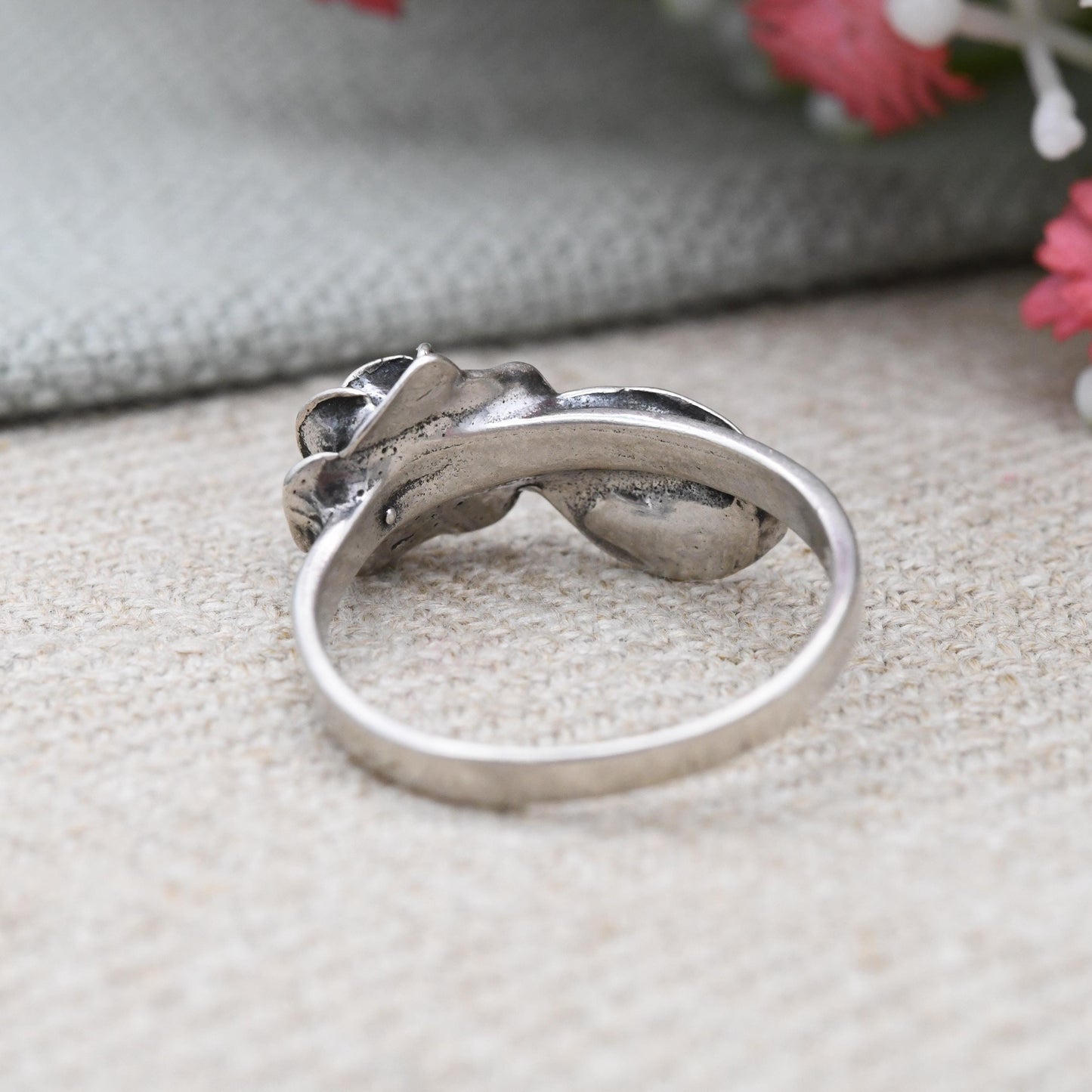 Vintage Sterling Silver Rose Ring - Detailed Flower Floral Shape | Pretty Gift for Her | UK Size - O 1/2 | US Size - 7 1/2