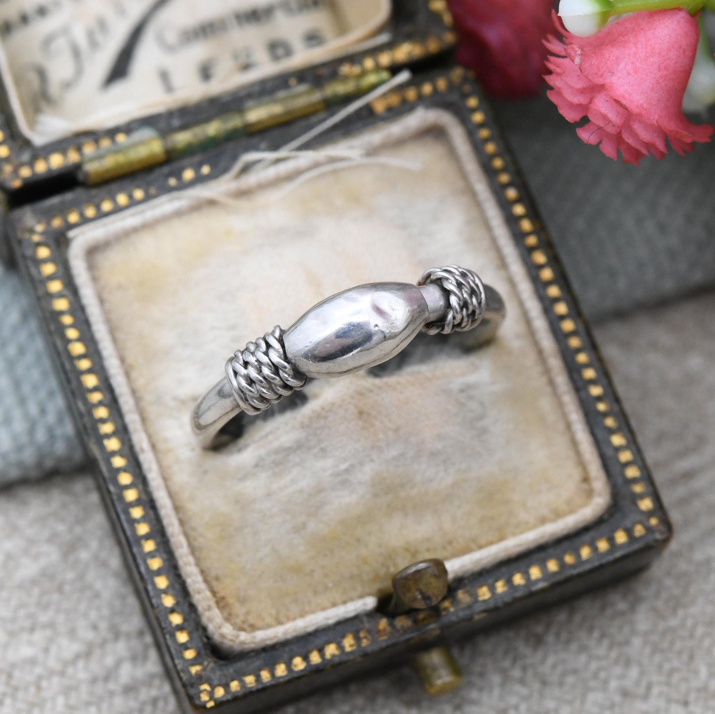 Vintage Sterling Silver Rope Twist Oval Ball Ring - Minimal Unusual Unisex Everyday Silver Band | UK Size - J 1/2 | US Size - 5