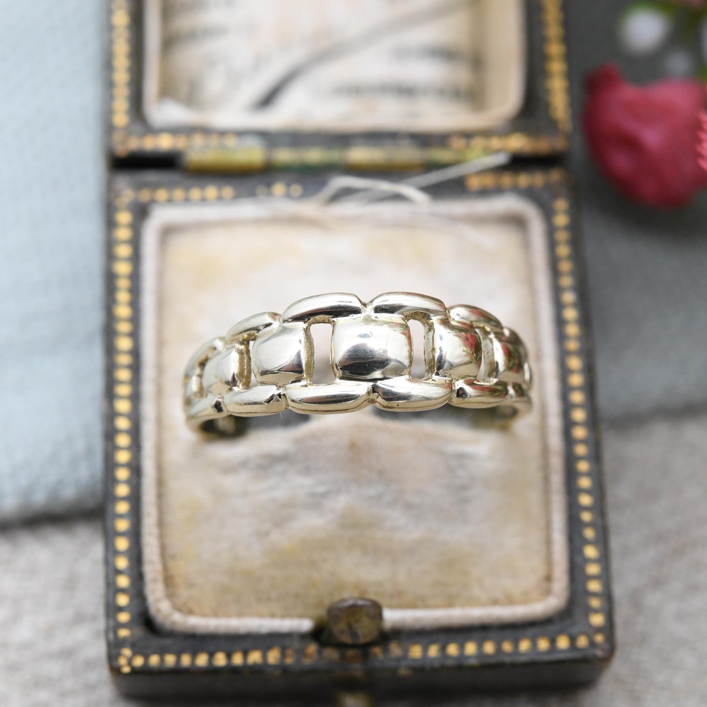 Vintage 9ct Gold Chain Link Band Ring 2002 - Open Knotted Band Box Chain Style | Unisex Band Ring QVC | UK Size - T | US Size - 9 1/2